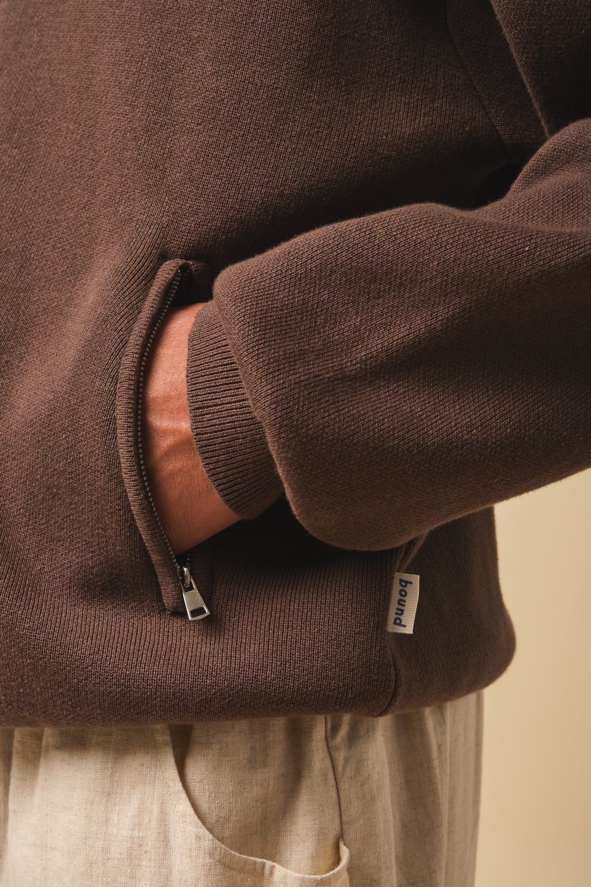 RETRO DISC KNIT FULL ZIP POLO - BROWN