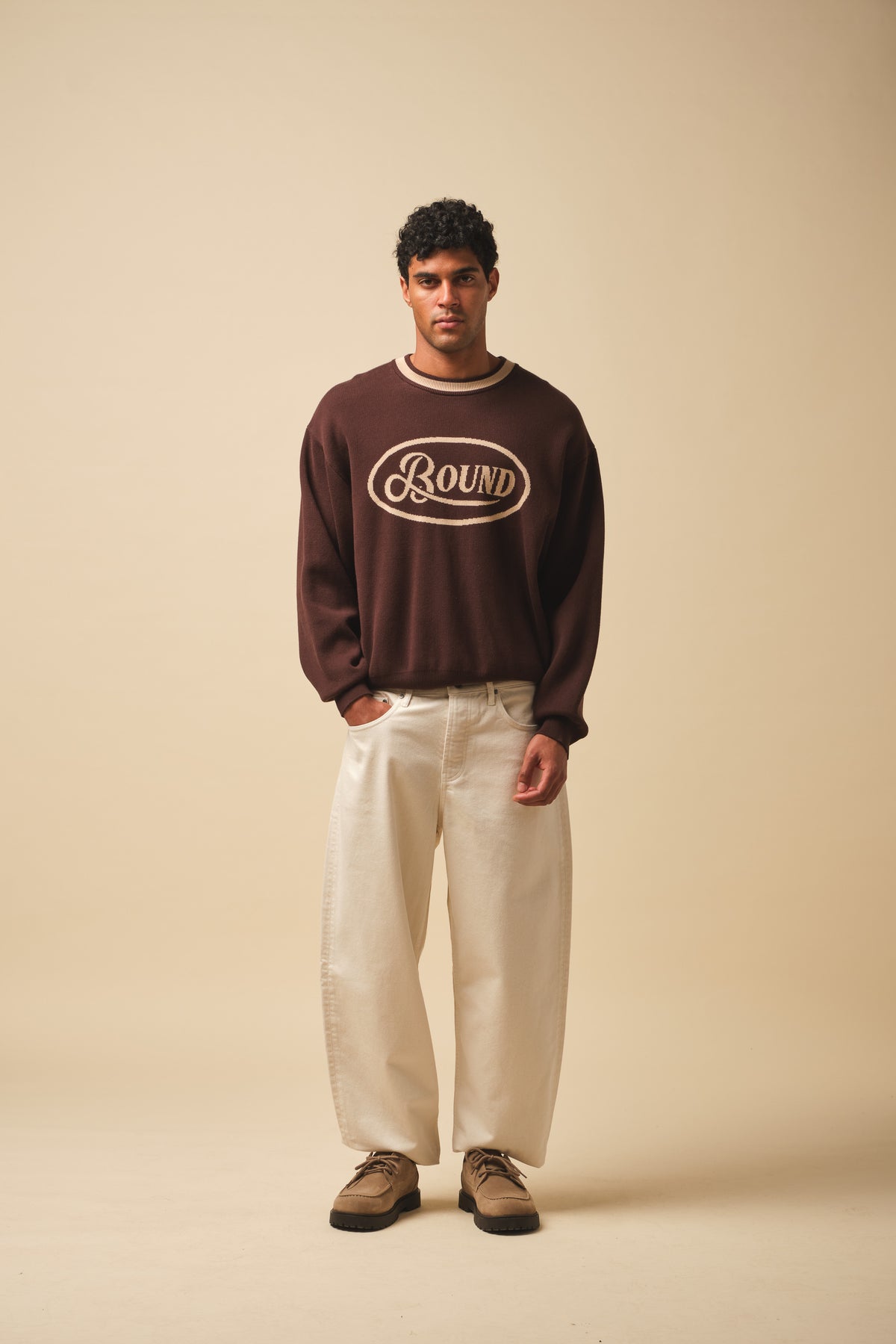 RETRO DISC KNIT SWEATER - BROWN
