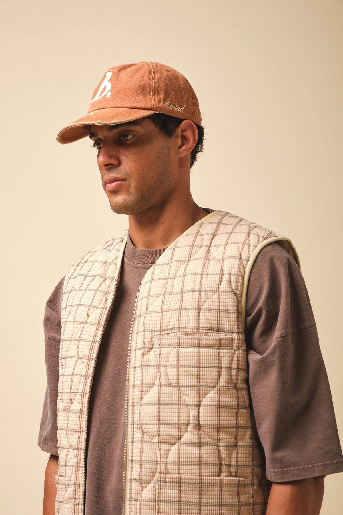 ROBBEN CHECK VINTAGE PADDED GILET - SAND