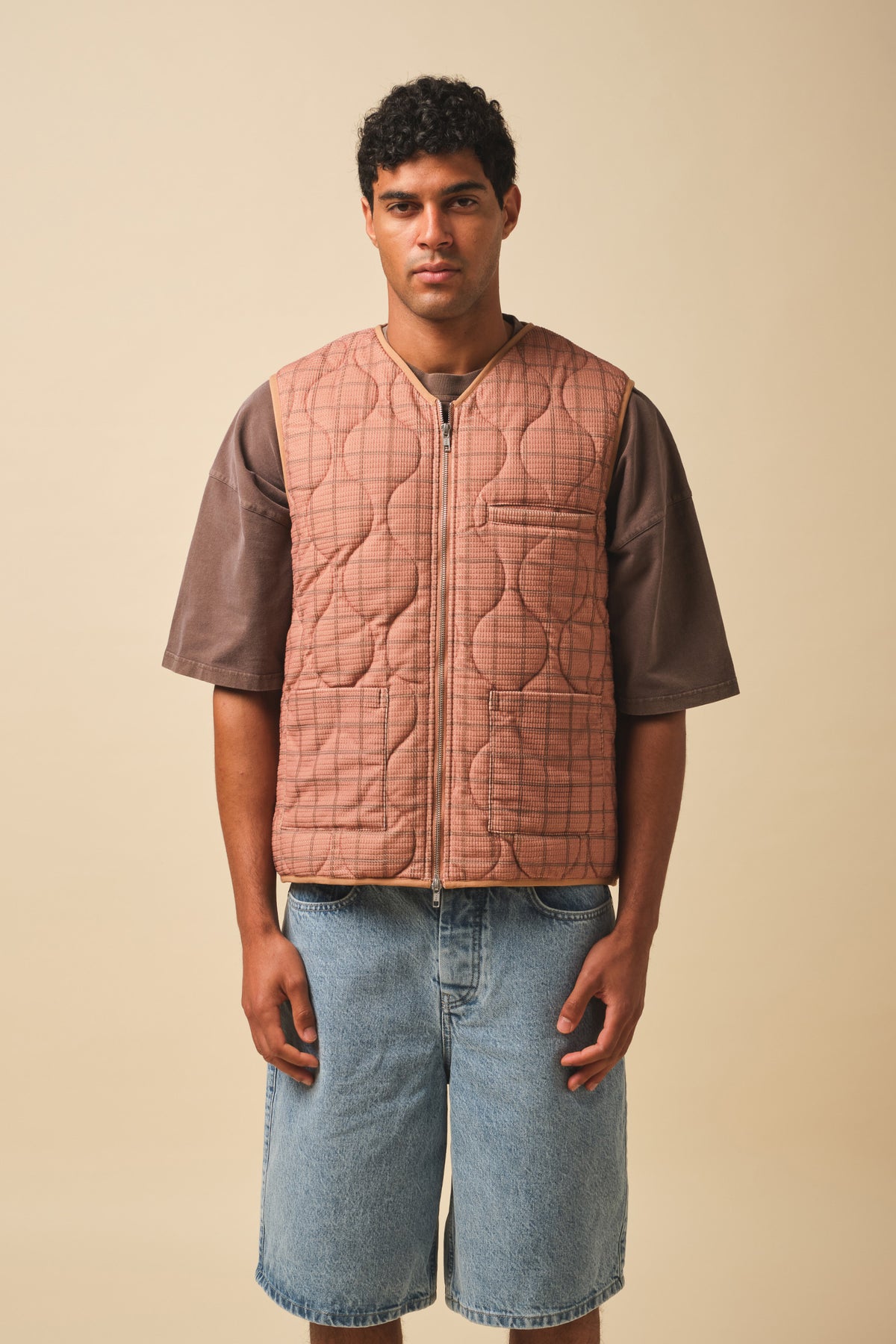 ROBBEN CHECK VINTAGE PADDED GILET- RUST