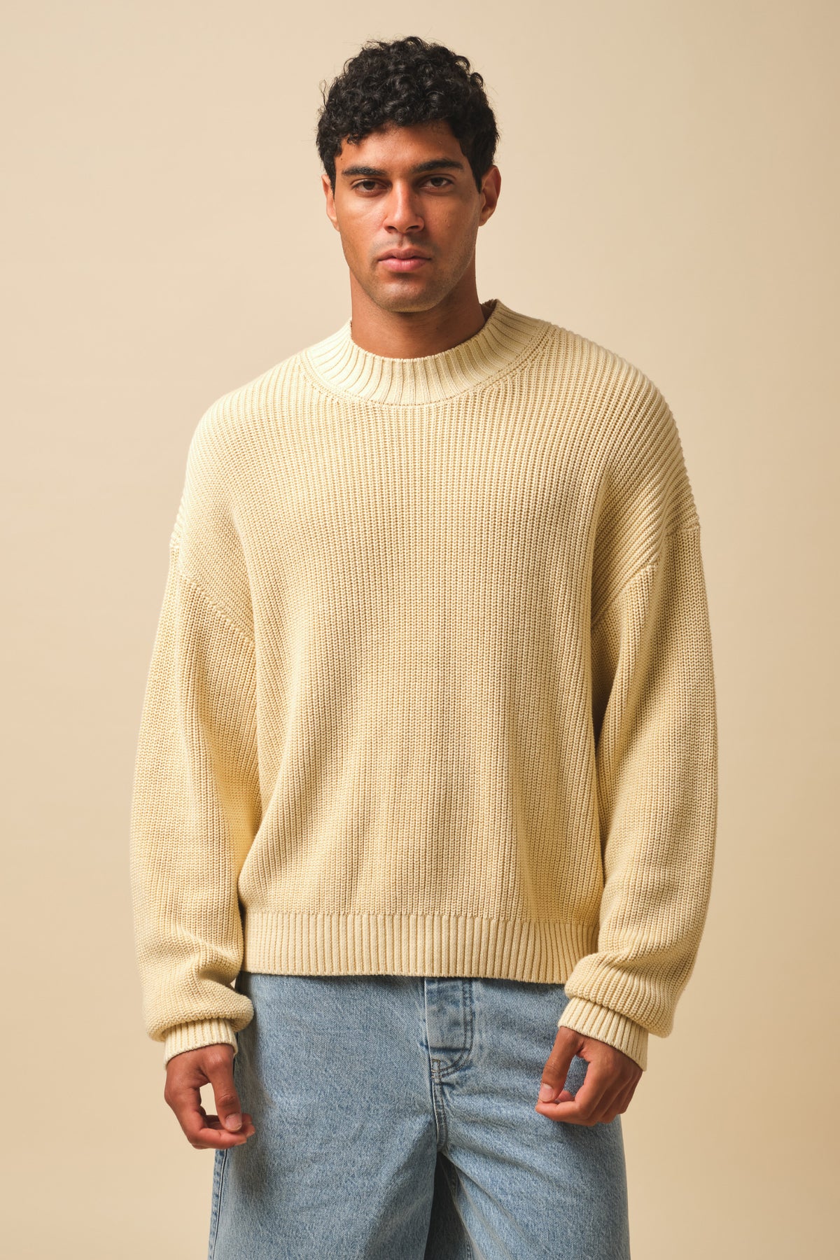 RIBBED CROPPED KNIT - WASHED BUTTER