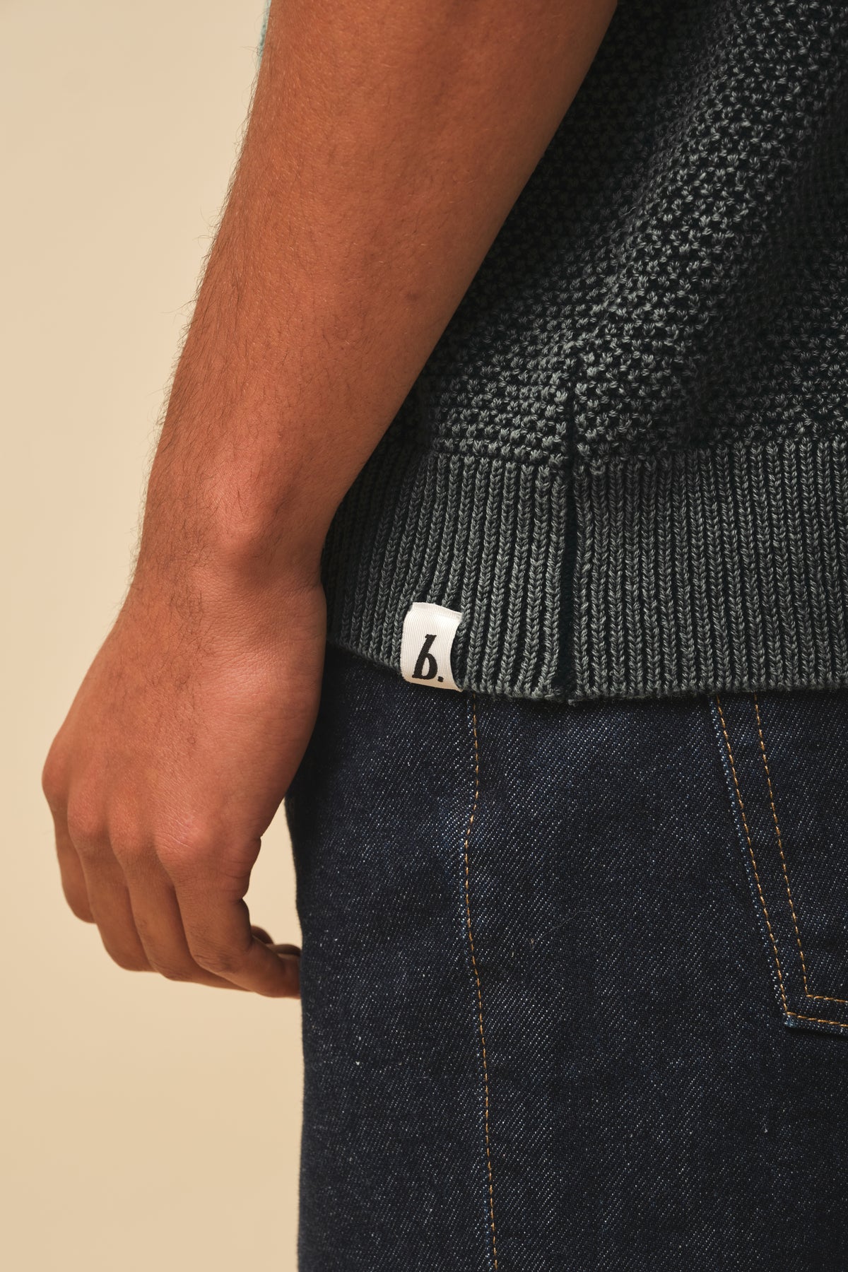 CABLE KNIT VINTAGE KNIT POLO - WASHED BLACK