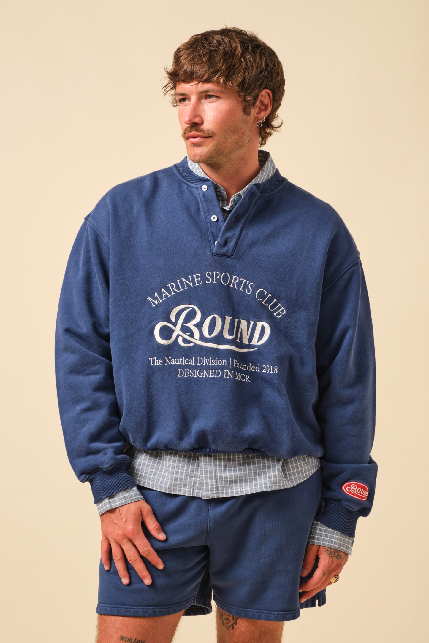 FREDDIE GRANDAD COLLAR MARINE SWEATSHIRT - NAVY