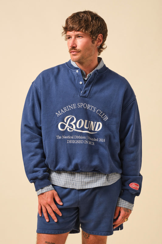 FREDDIE GRANDAD COLLAR MARINE SWEATSHIRT - NAVY