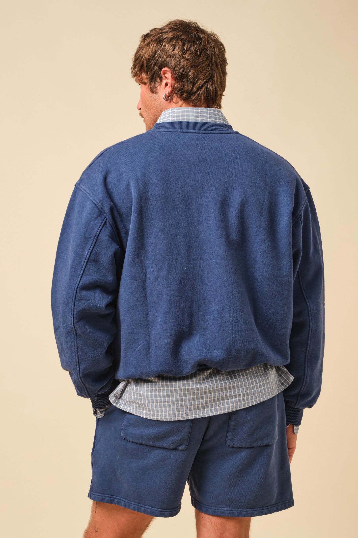 FREDDIE GRANDAD COLLAR MARINE SWEATSHIRT - NAVY