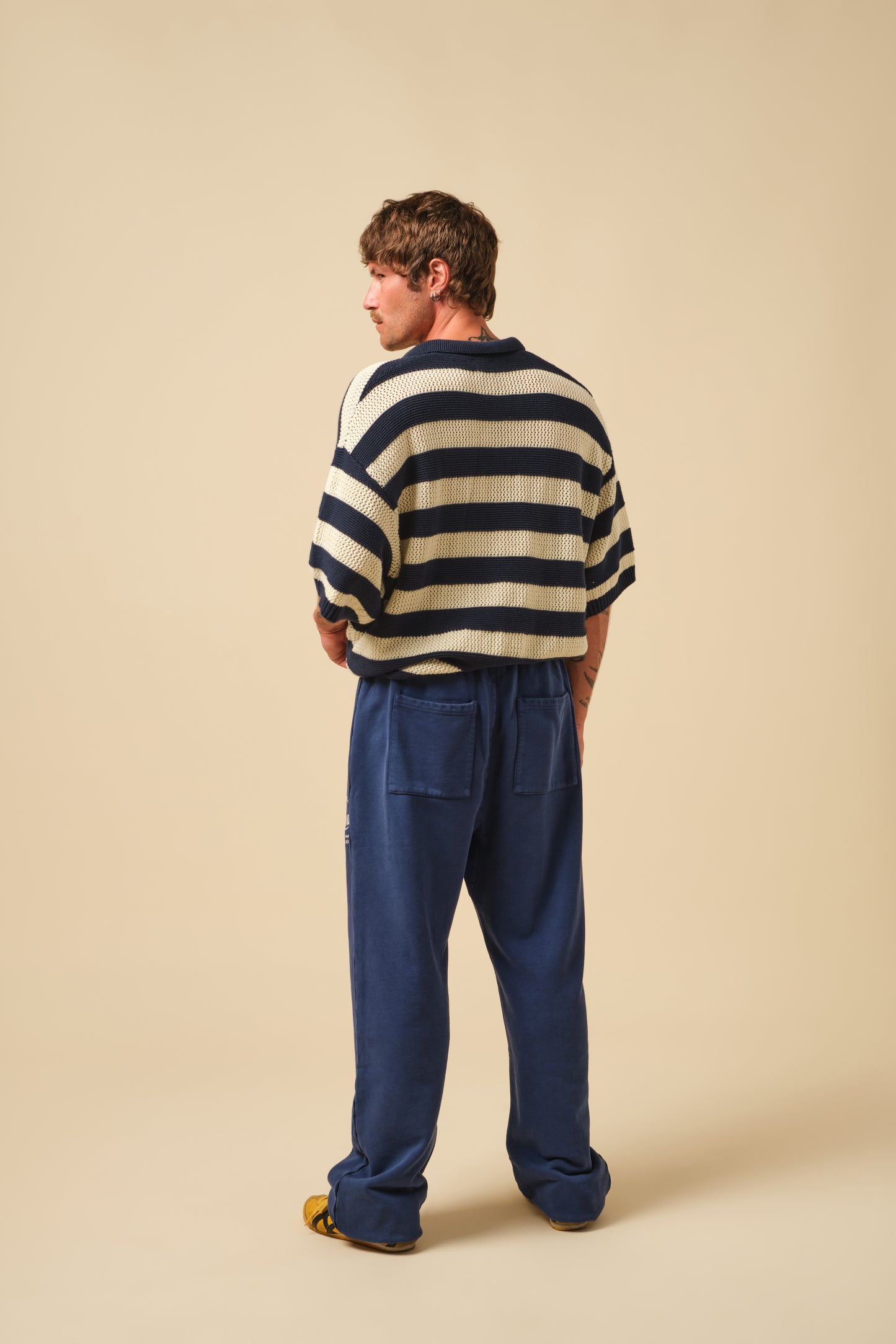 FREDDIE MARINE WAFFLE STRIPE KNIT POLO