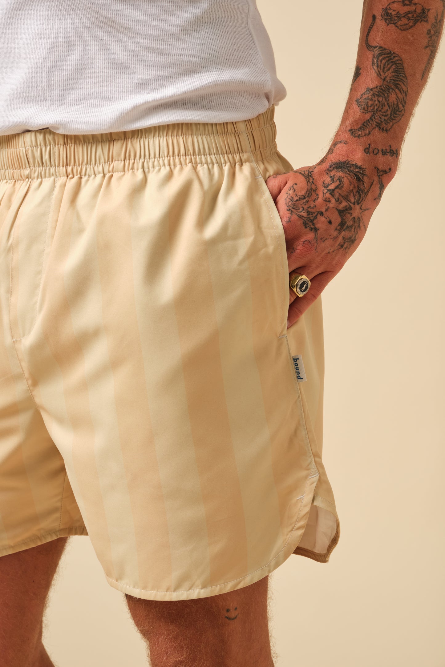 FREDDIE STRIPE RETRO SWIM SHORT - YELLOW