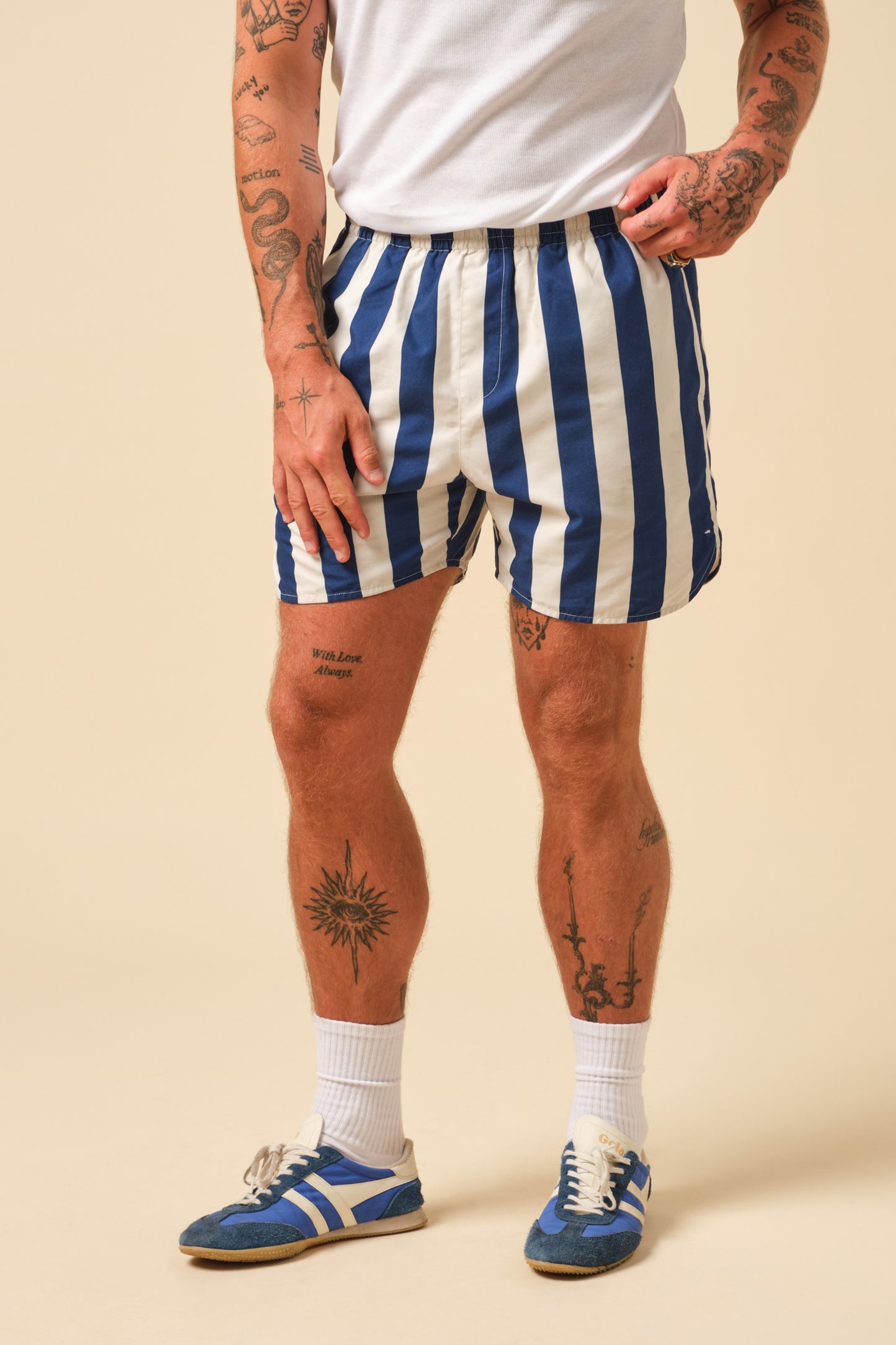 FREDDIE STRIPE RETRO SWIM SHORT - BLUE