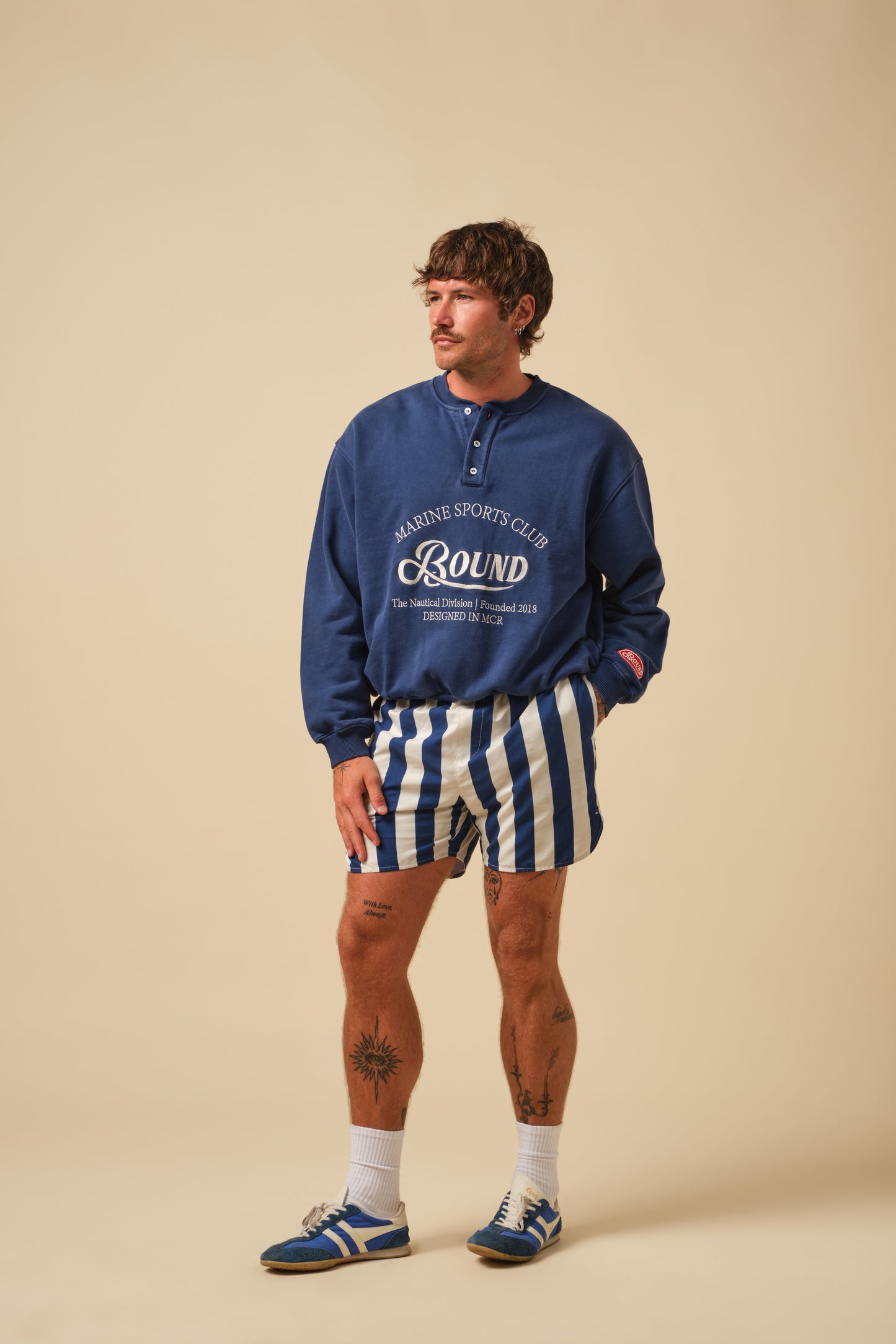 FREDDIE GRANDAD COLLAR MARINE SWEATSHIRT - NAVY