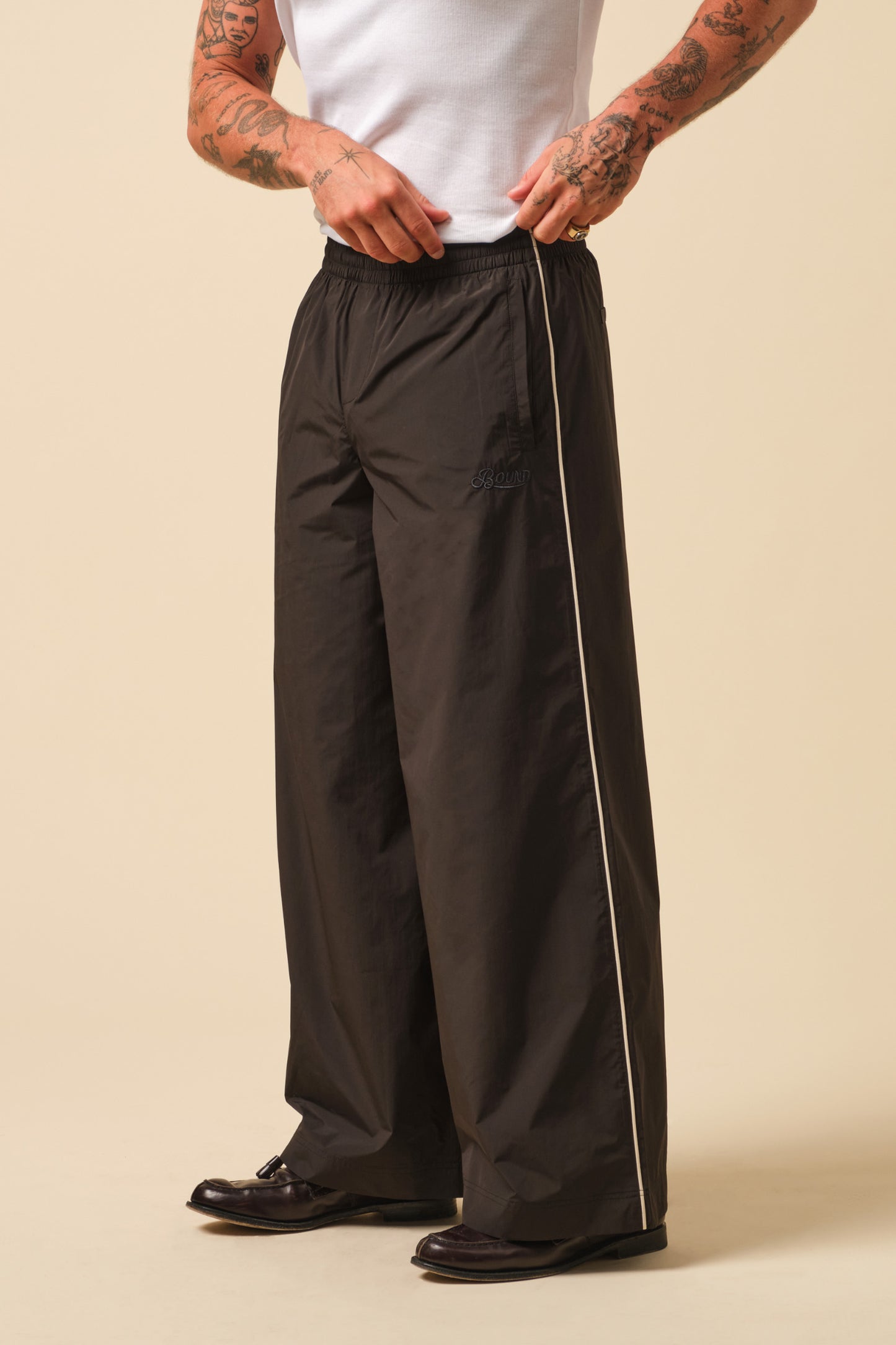 FREDDIE SATIN SUPER WIDE LEG TRACK PANT