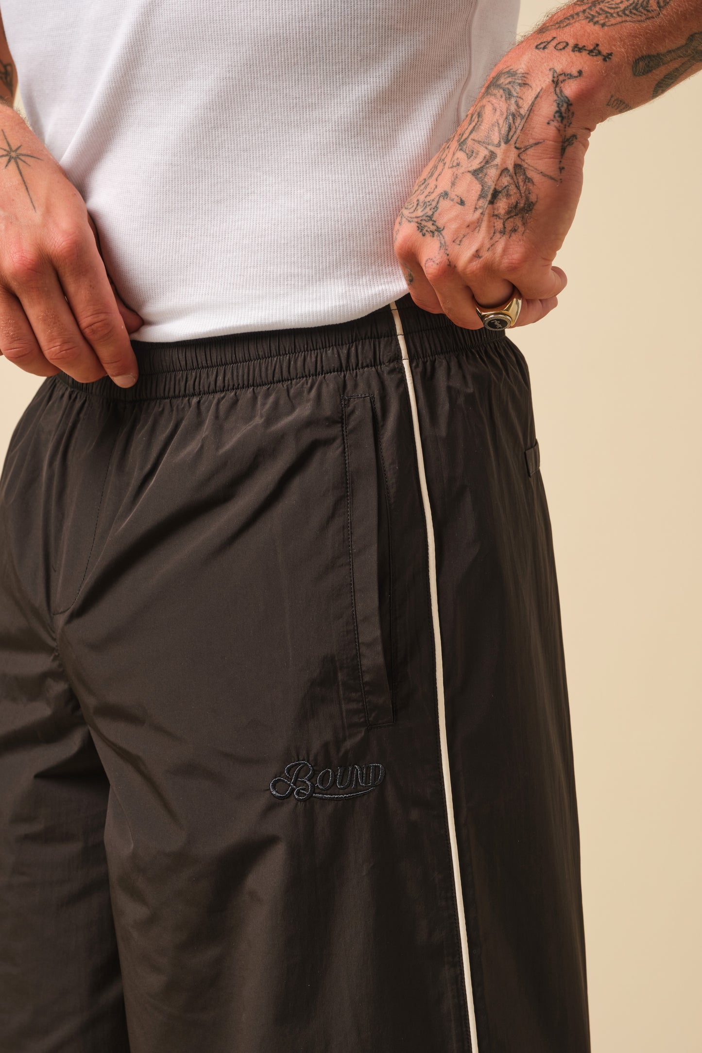 FREDDIE SATIN SUPER WIDE LEG TRACK PANT