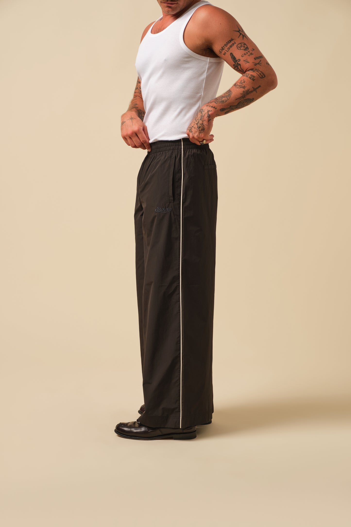 FREDDIE SATIN SUPER WIDE LEG TRACK PANT