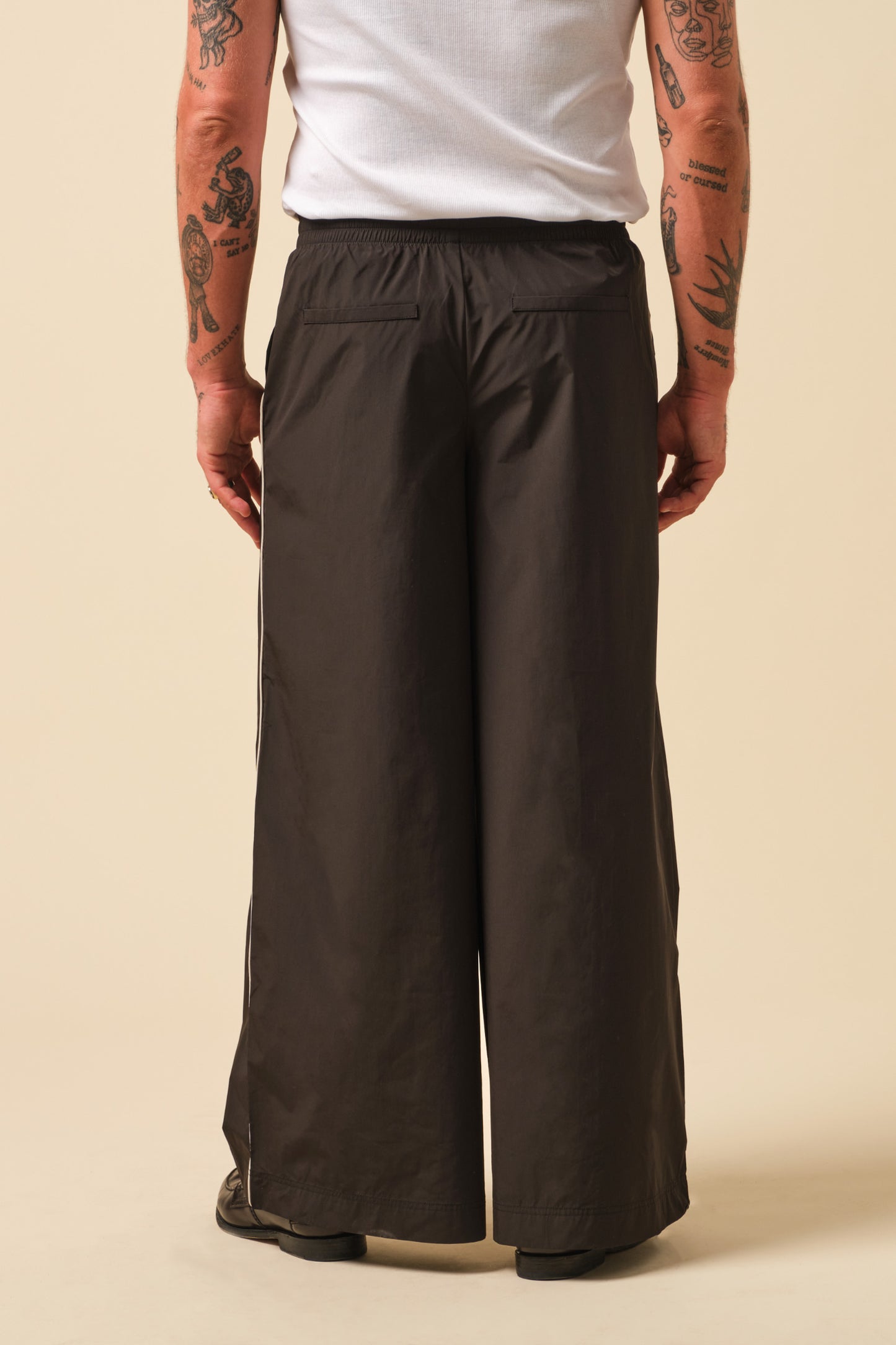 FREDDIE SATIN SUPER WIDE LEG TRACK PANT