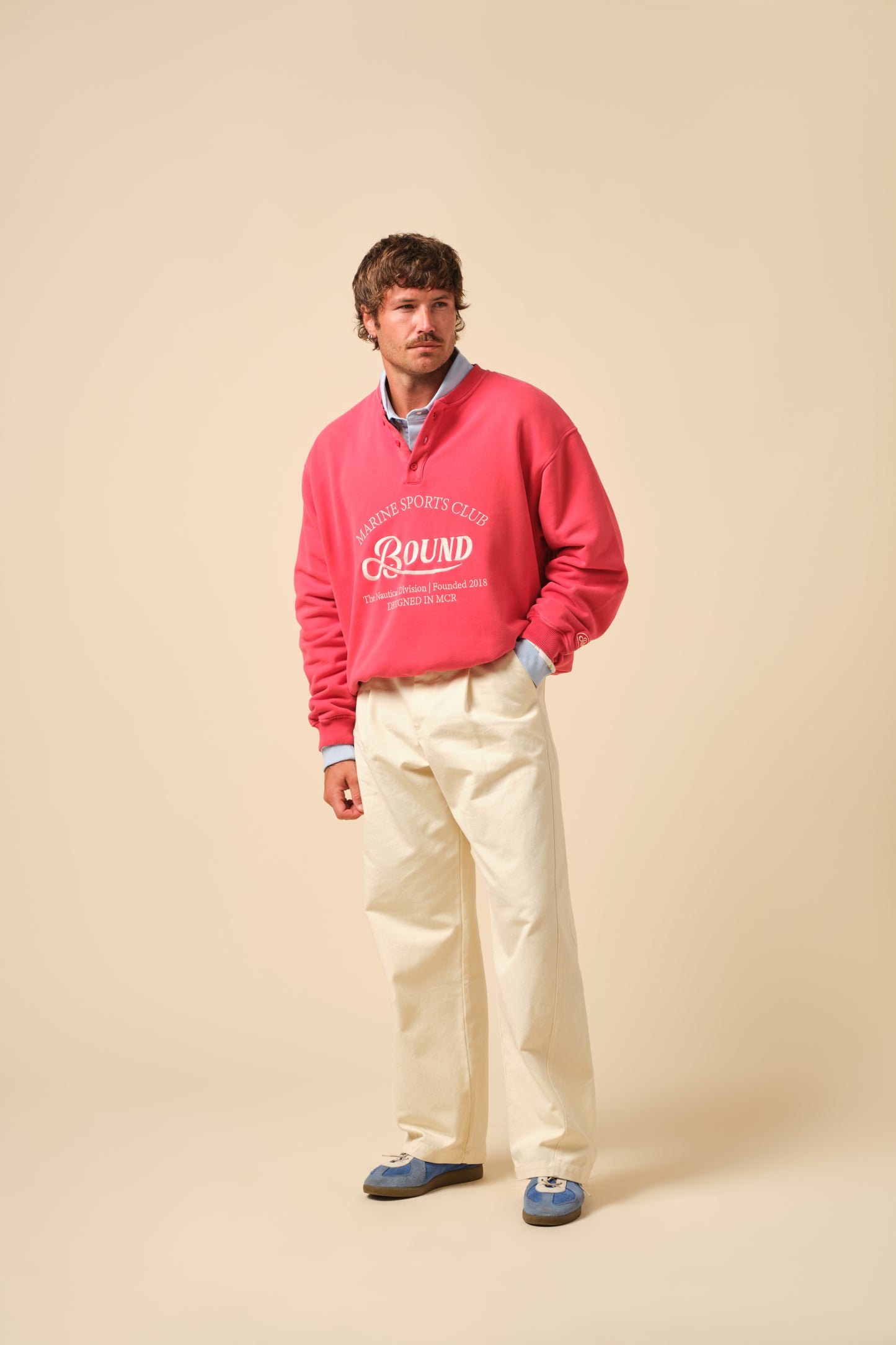 FREDDIE GRANDAD COLLAR MARINE SWEATSHIRT - RED