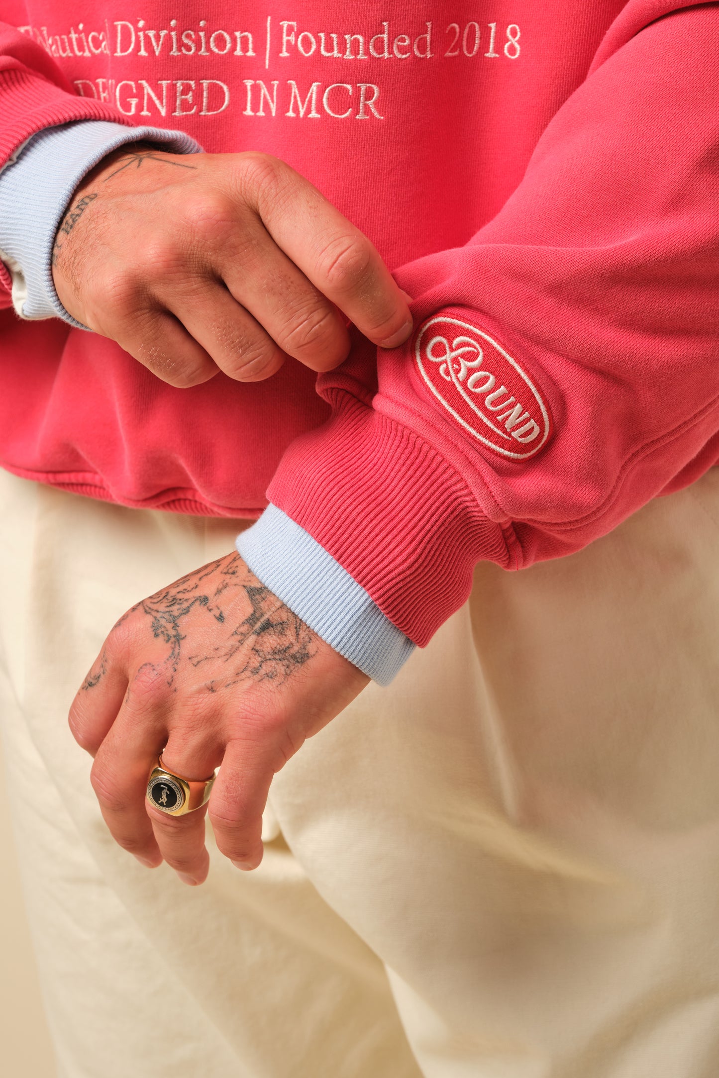 FREDDIE GRANDAD COLLAR MARINE SWEATSHIRT - RED