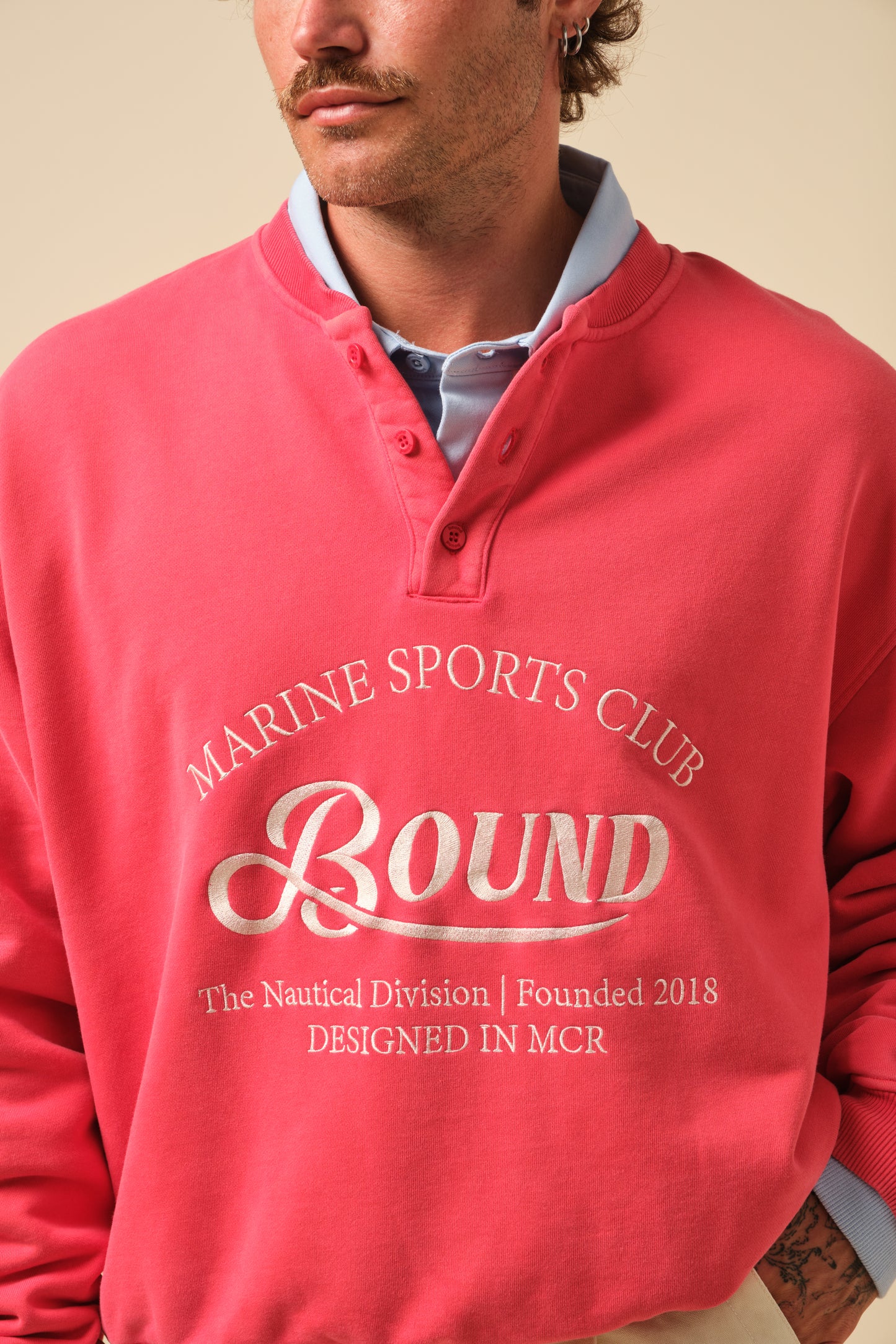 FREDDIE GRANDAD COLLAR MARINE SWEATSHIRT - RED