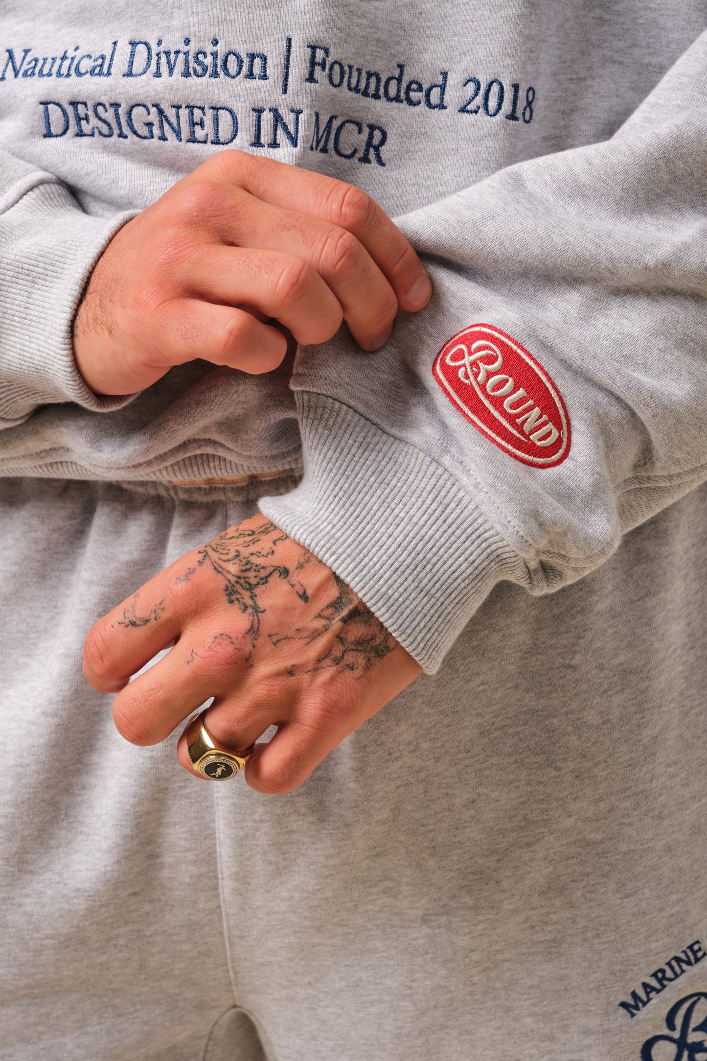 FREDDIE GRANDAD COLLAR MARINE SWEATSHIRT - GREY