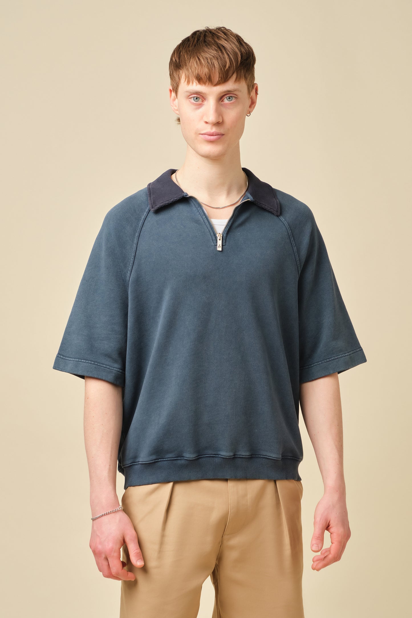 SNOW WASHED 1/4 ZIP JERSEY POLO - PETROL NAVY