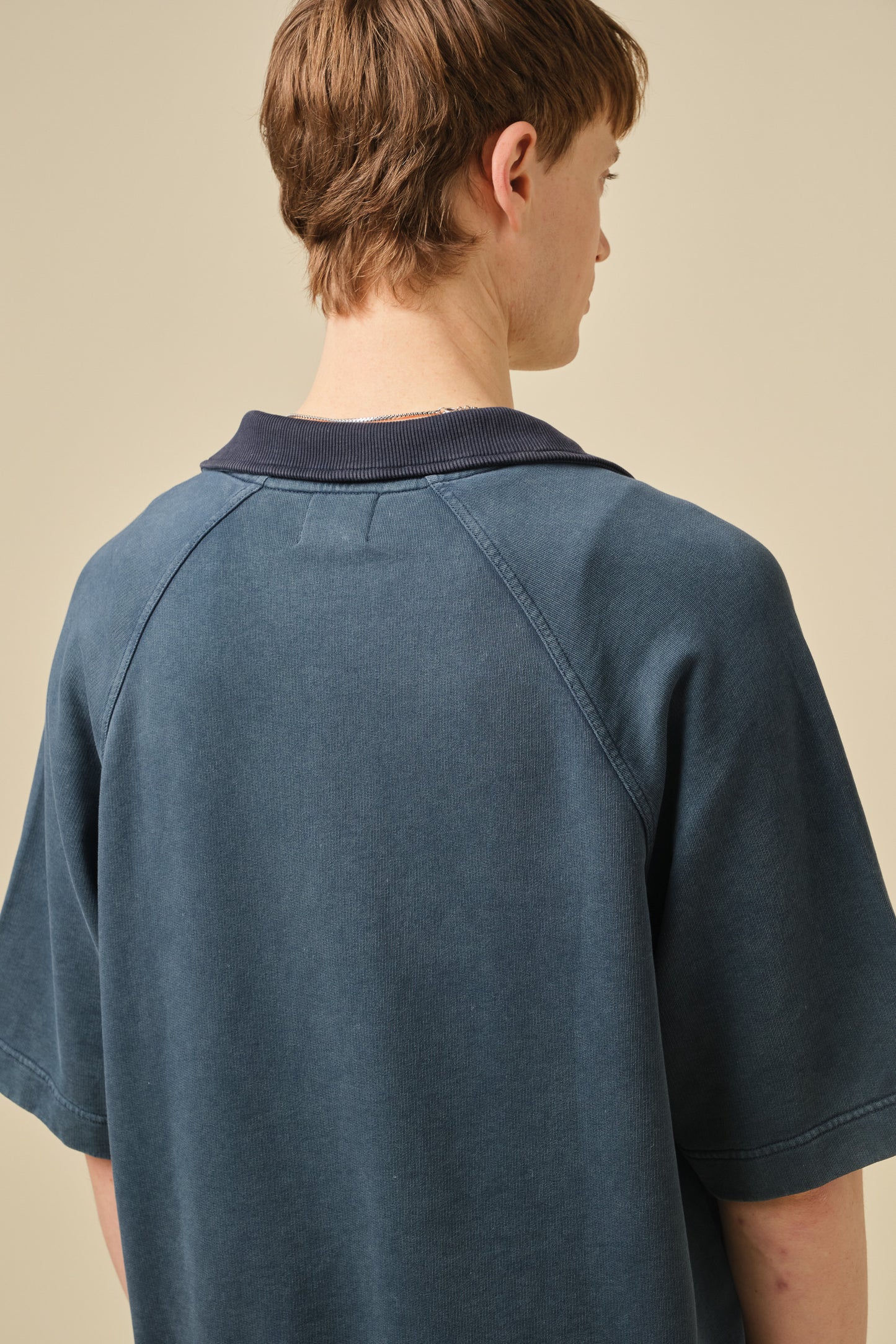 SNOW WASHED 1/4 ZIP JERSEY POLO - PETROL NAVY