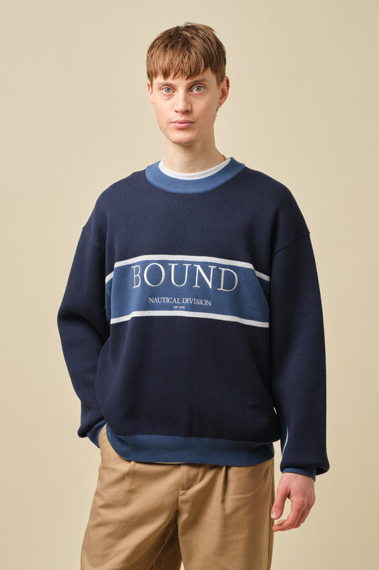NAUTICAL STRIPE KNIT SWEATER - NAVY