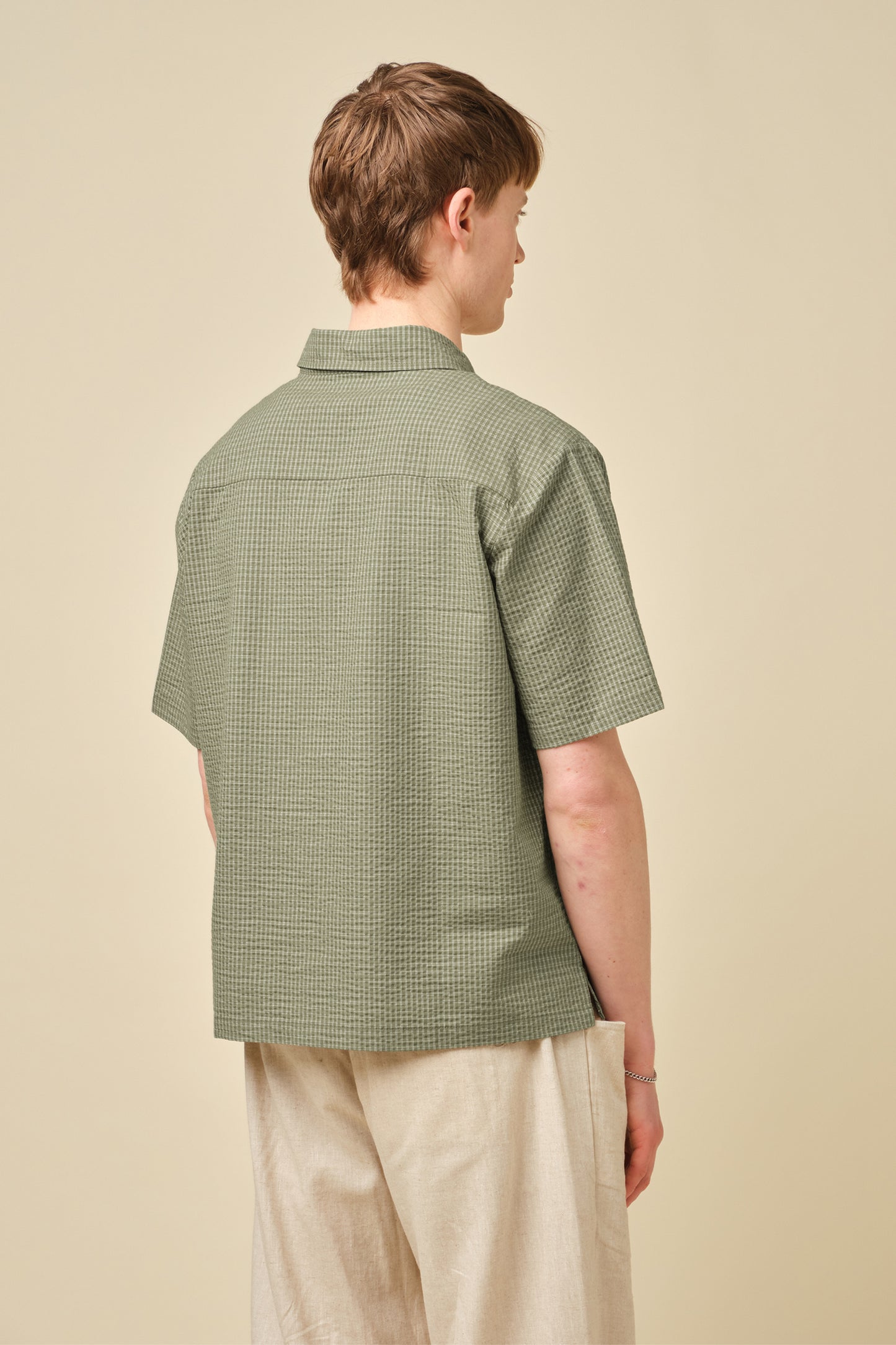 GINGHAM CROPPED SHIRT - OLIVE