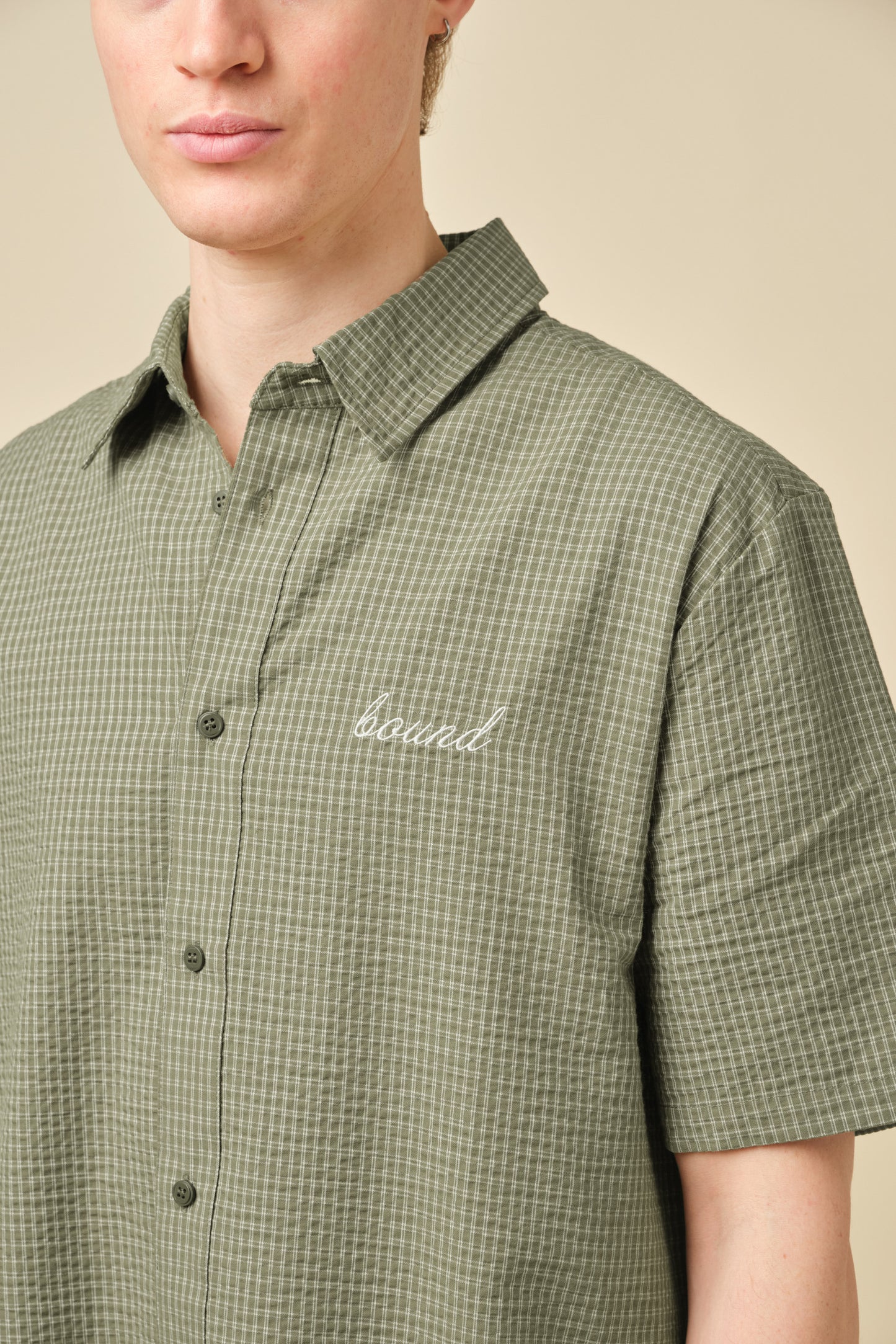 GINGHAM CROPPED SHIRT - OLIVE