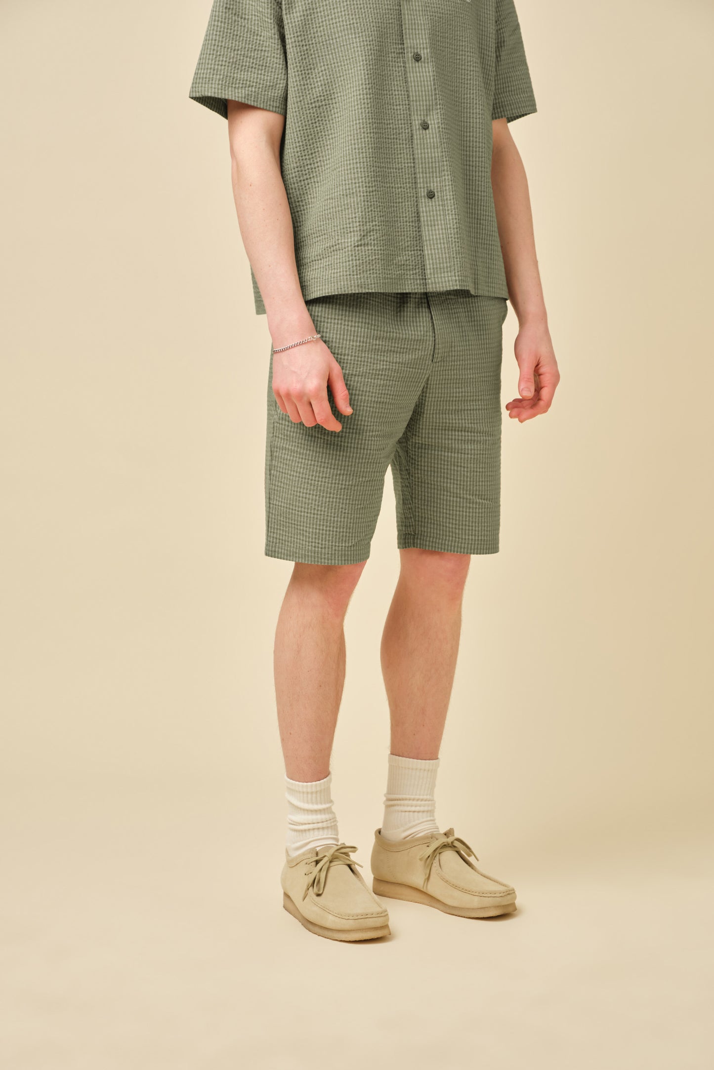 GINGHAM COTTON SHORTS - OLIVE