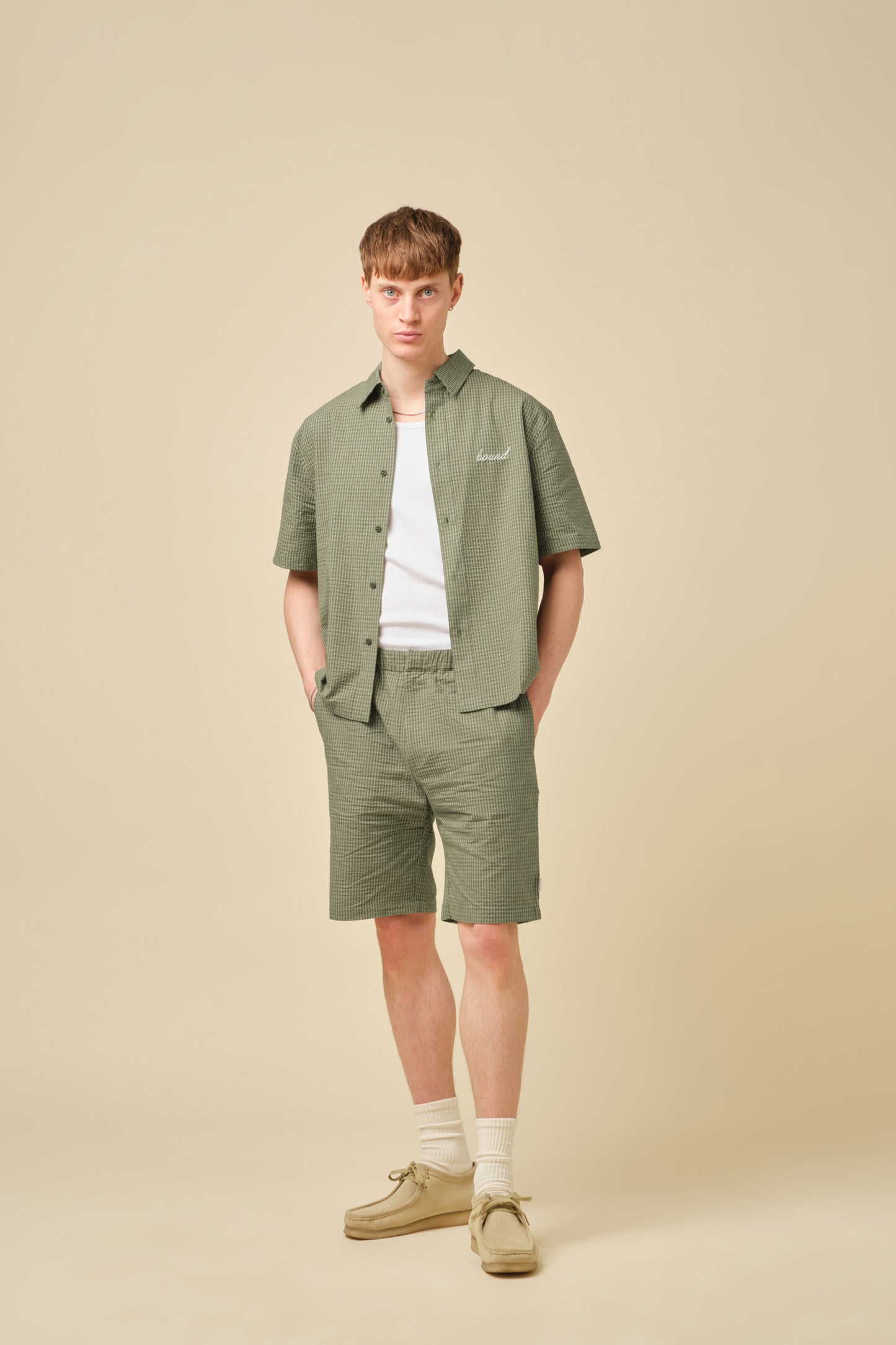 GINGHAM COTTON SHORTS - OLIVE