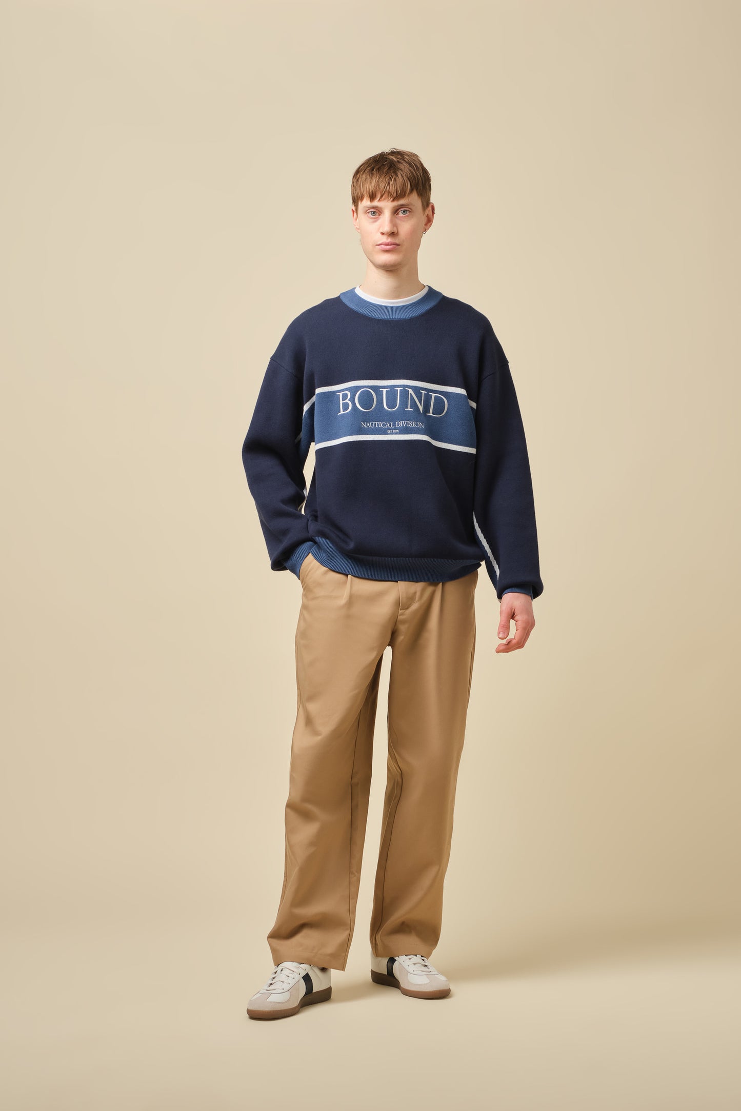 NAUTICAL STRIPE KNIT SWEATER - NAVY