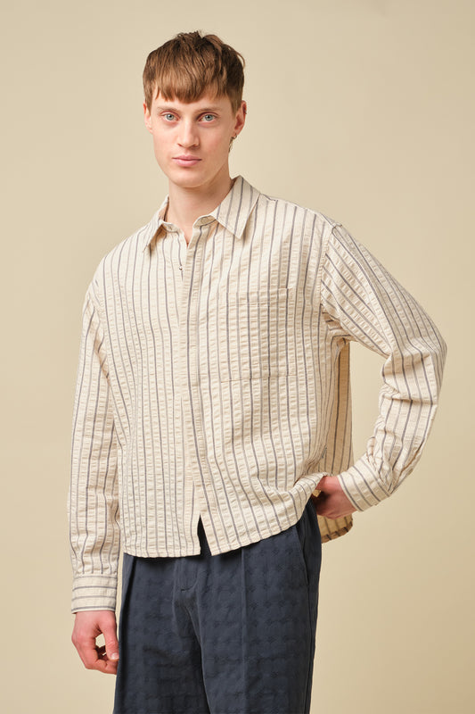 PORTO HERRINGBONE STRIPE SHIRT - CREAM