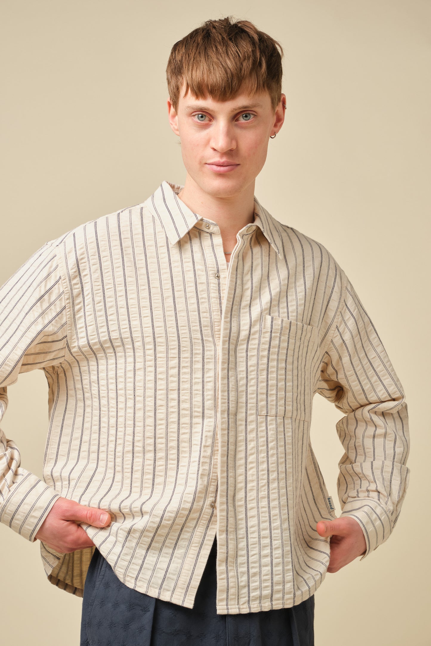 PORTO HERRINGBONE STRIPE SHIRT - CREAM