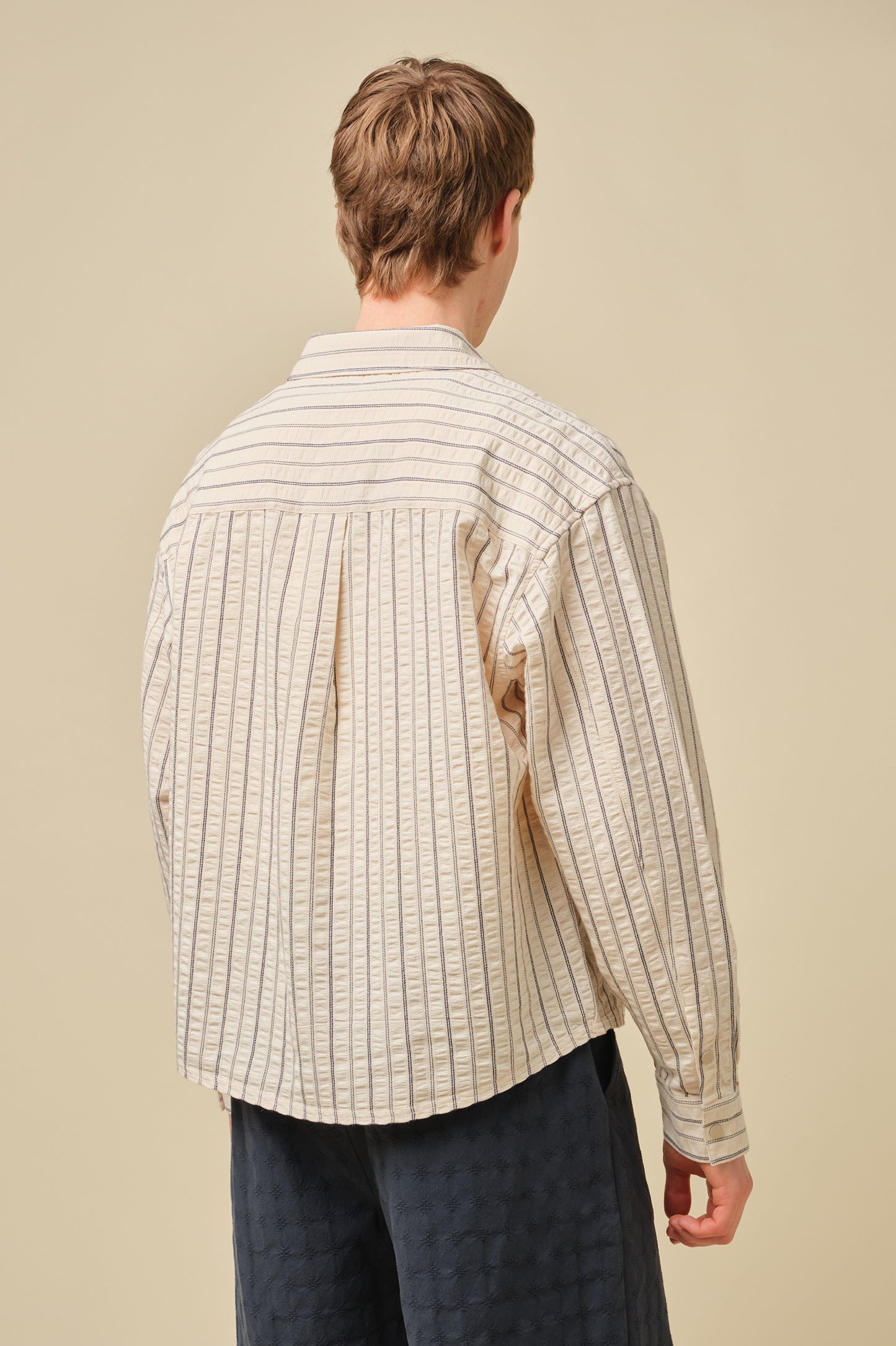 PORTO HERRINGBONE STRIPE SHIRT - CREAM