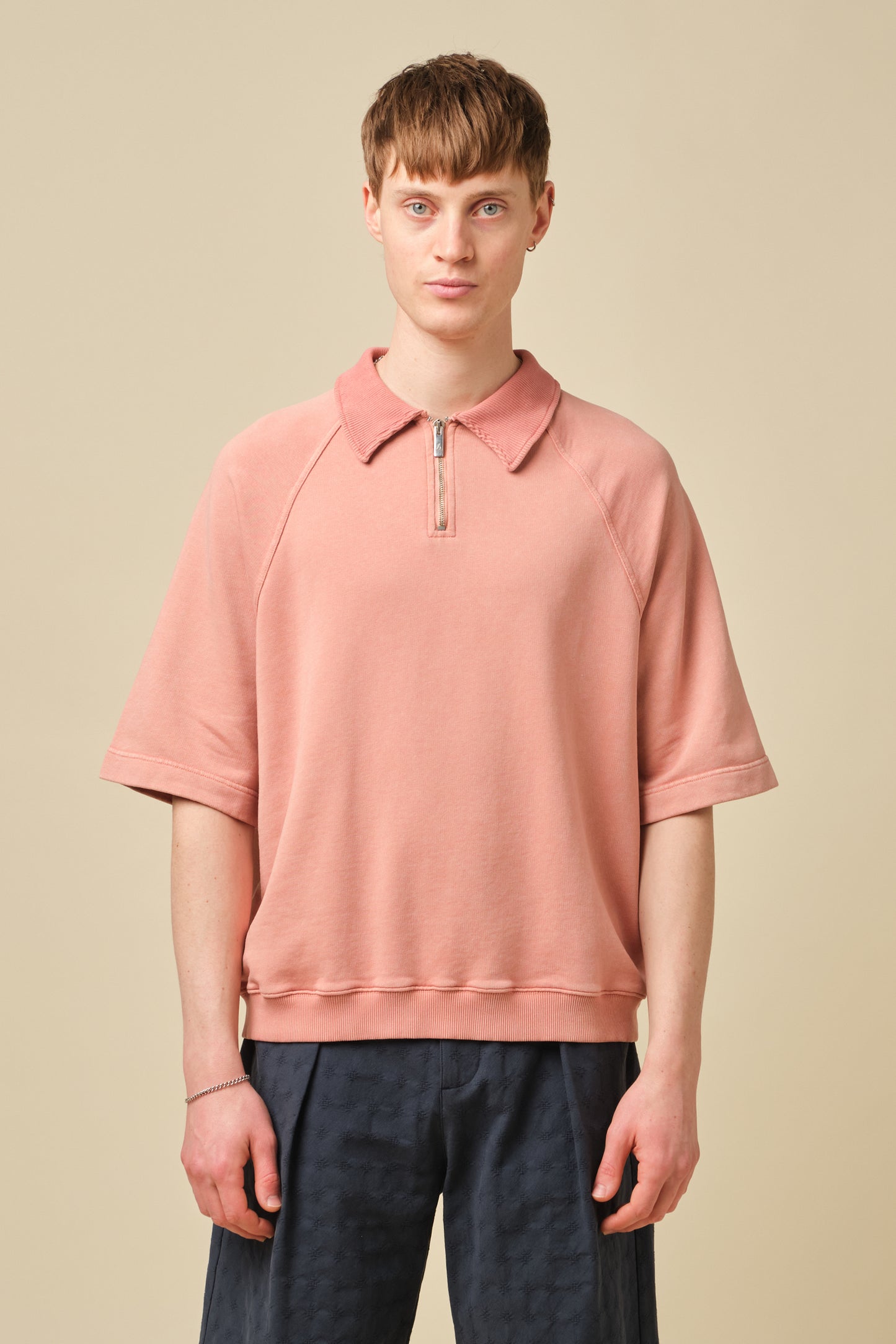 SNOW WASHED 1/4 ZIP JERSEY POLO - ROSE PINK