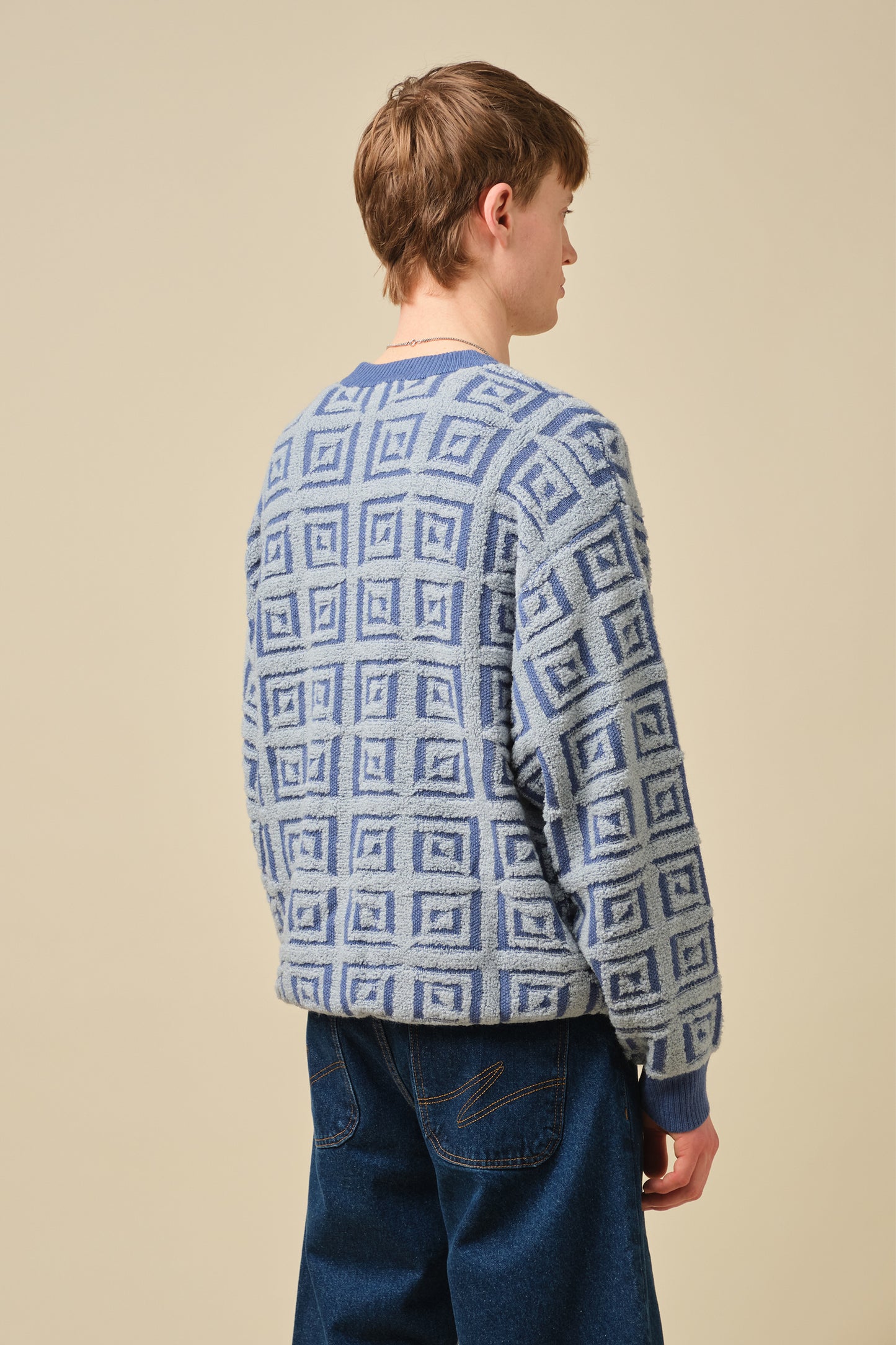 AZTEC TILE LOOSE KNIT SWEATER - BLUE