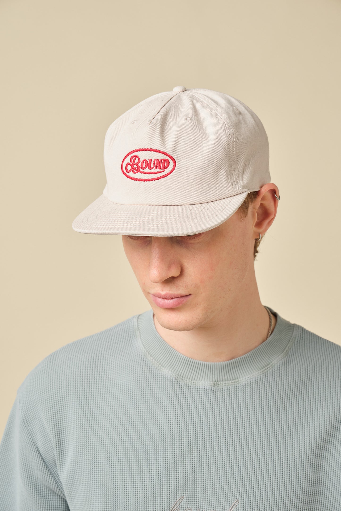 RETRO EMBROIDERED 5 PANEL CAP - BONE