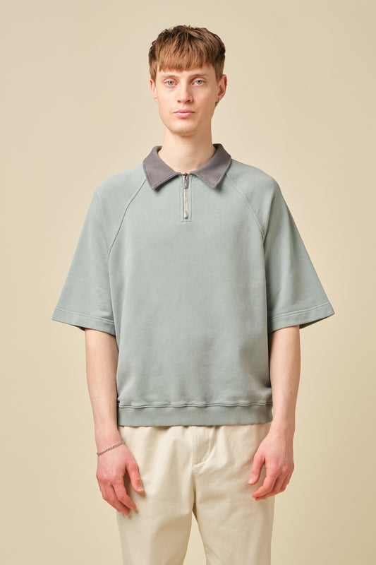SNOW WASHED 1/4 ZIP JERSEY POLO - POWDER BLUE