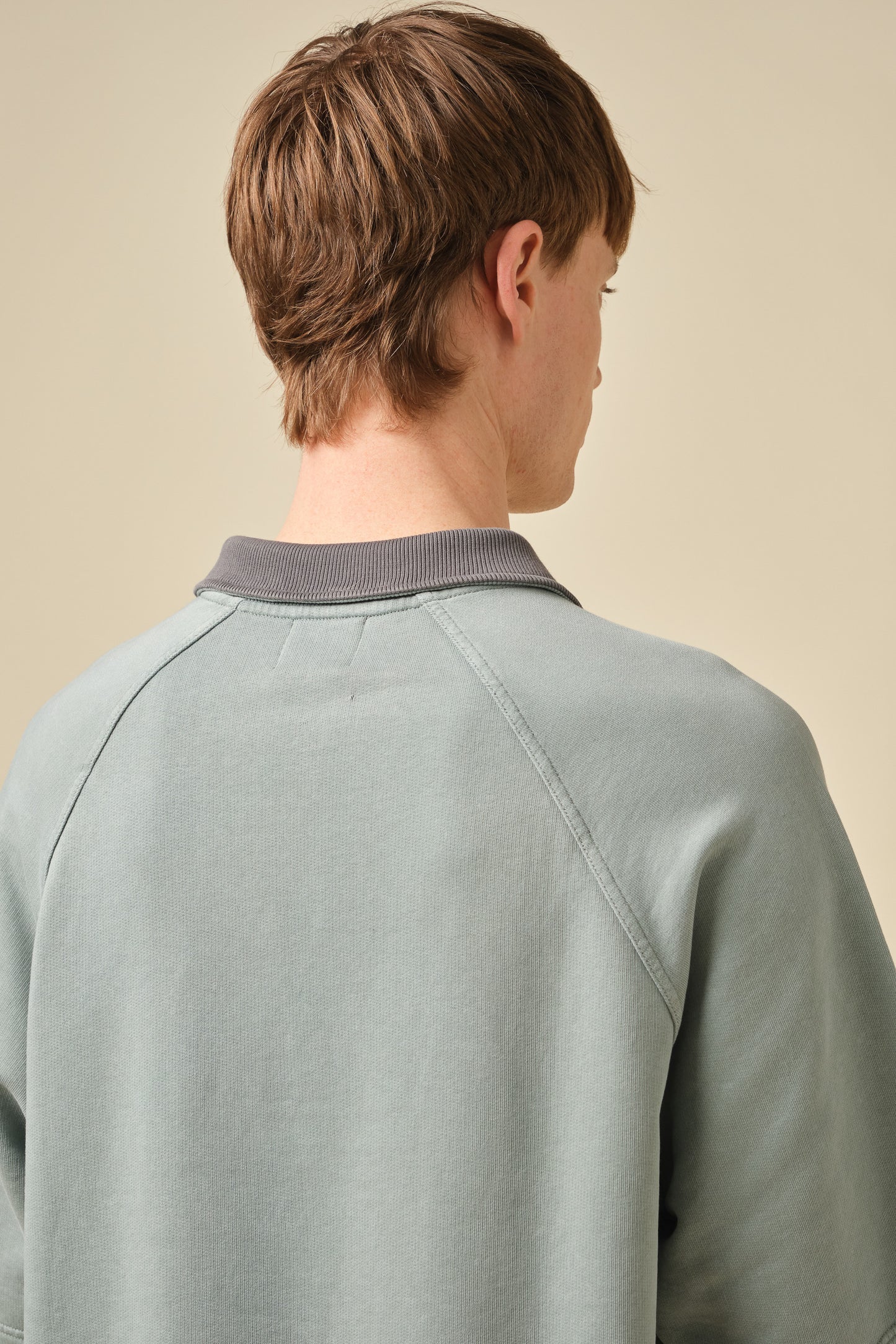 SNOW WASHED 1/4 ZIP JERSEY POLO - POWDER BLUE