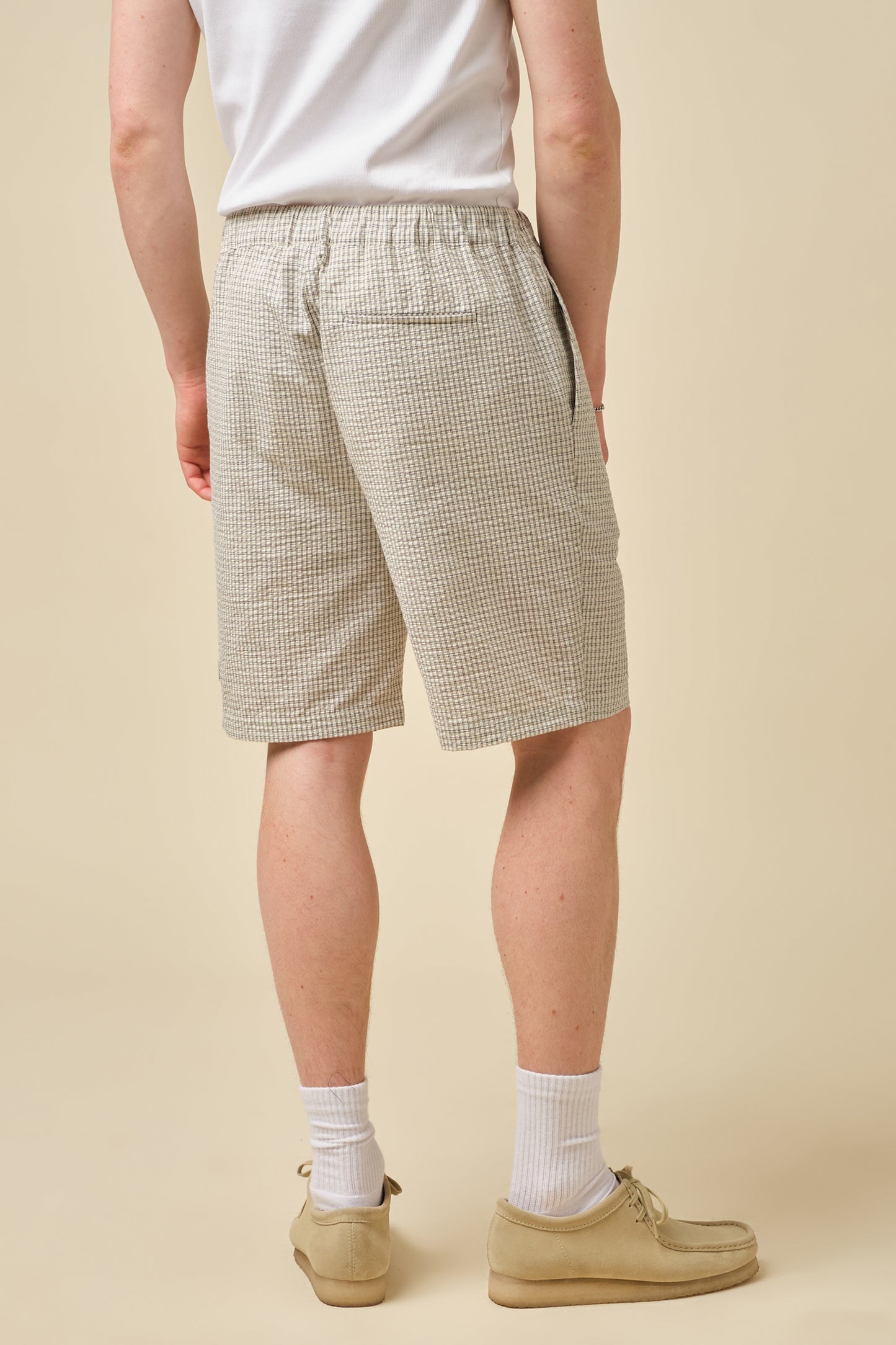GINGHAM COTTON SHORTS - ECRU