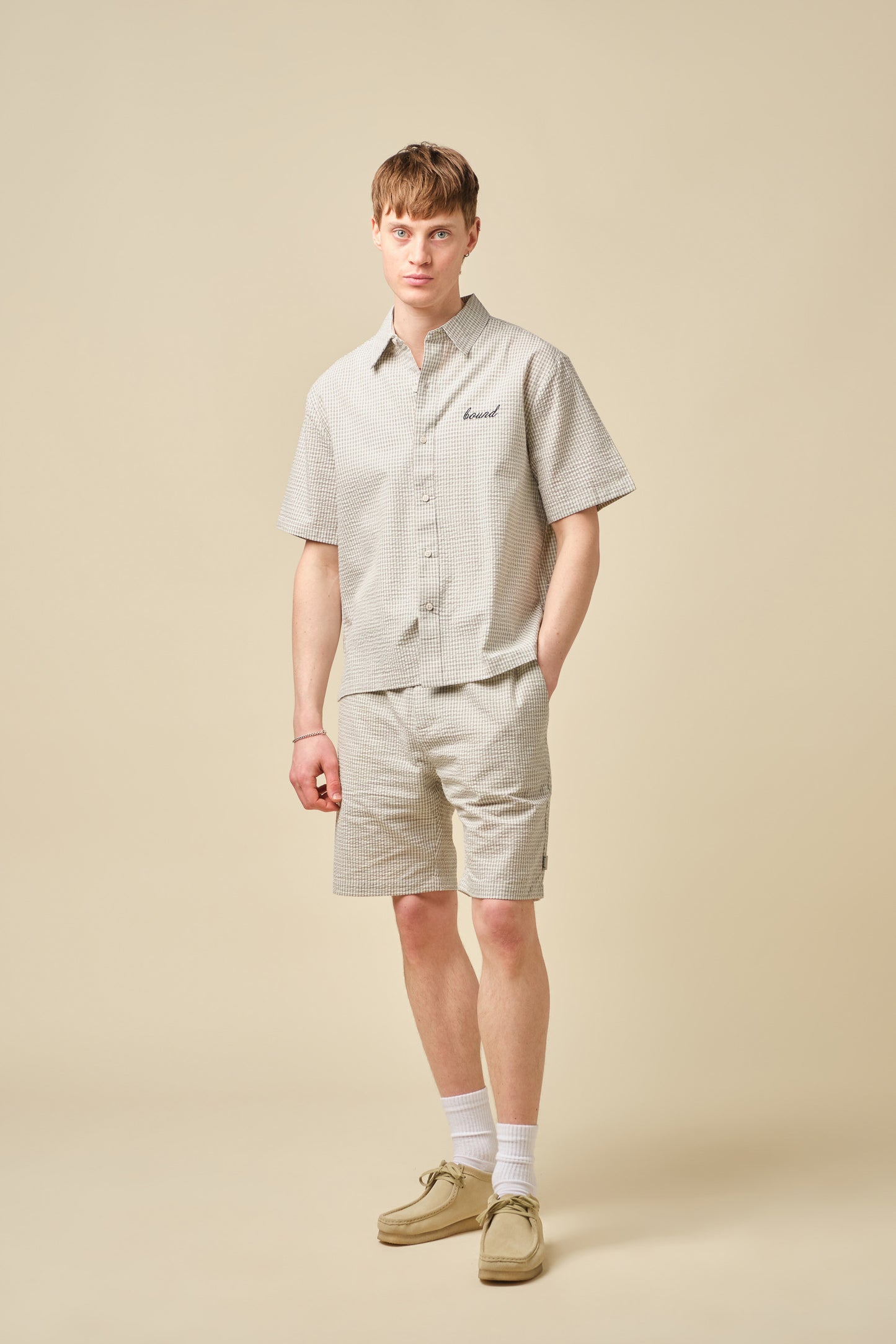 GINGHAM COTTON SHORTS - ECRU