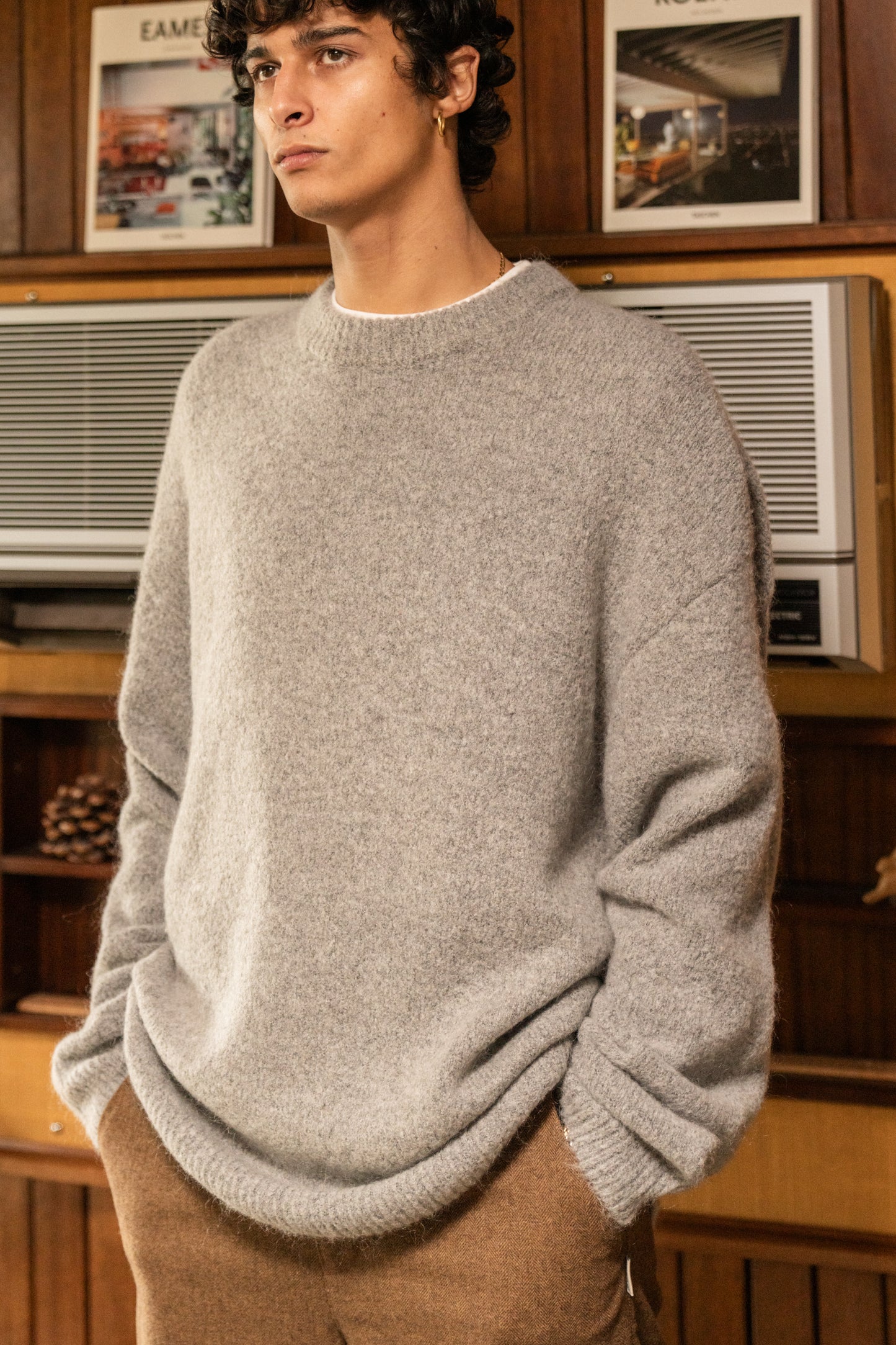 BAXTER MOHAIR BLEND SWEATER - GREY