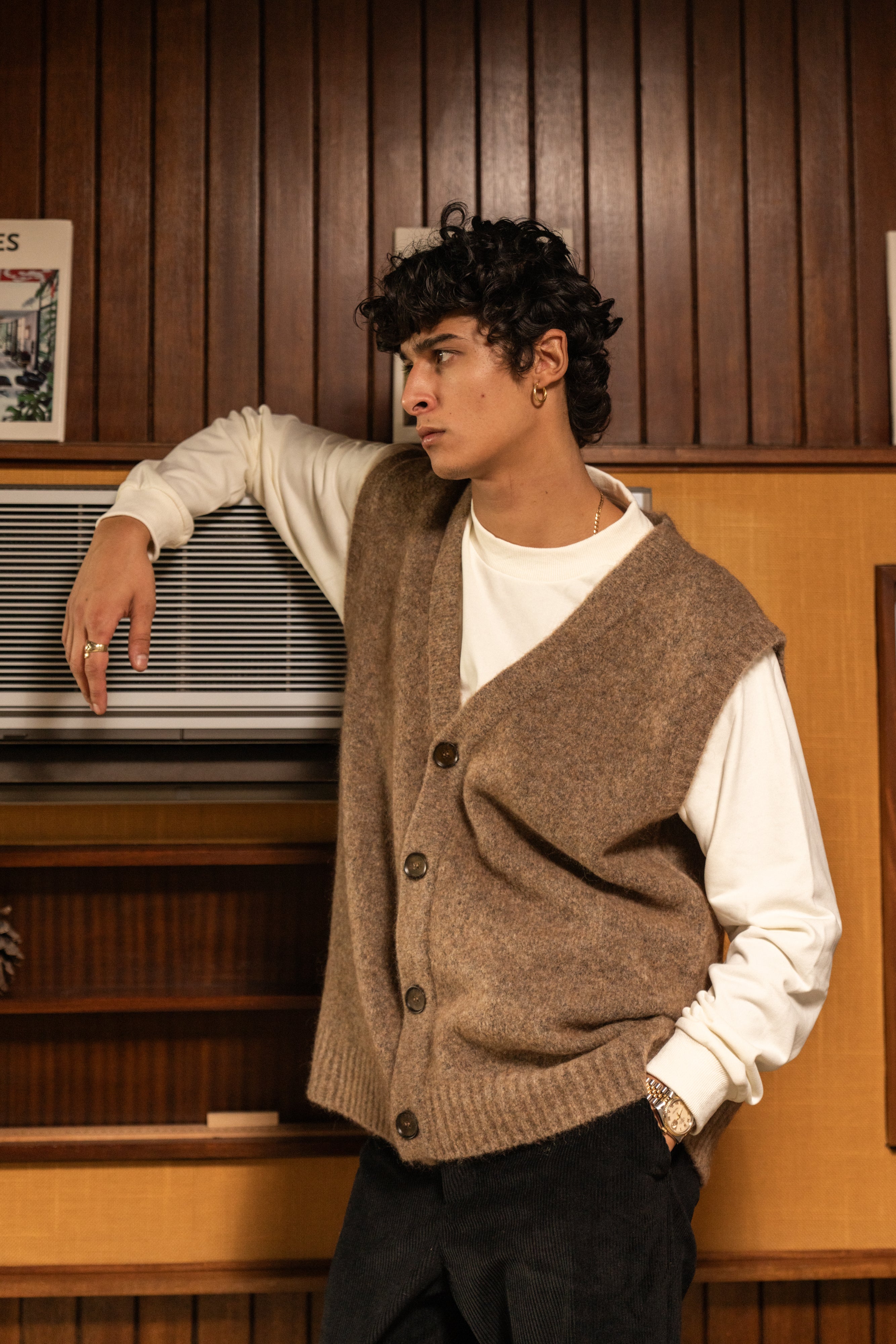 HUDSON MOHAIR CARDIGAN VEST - TAUPE BROWN – bound