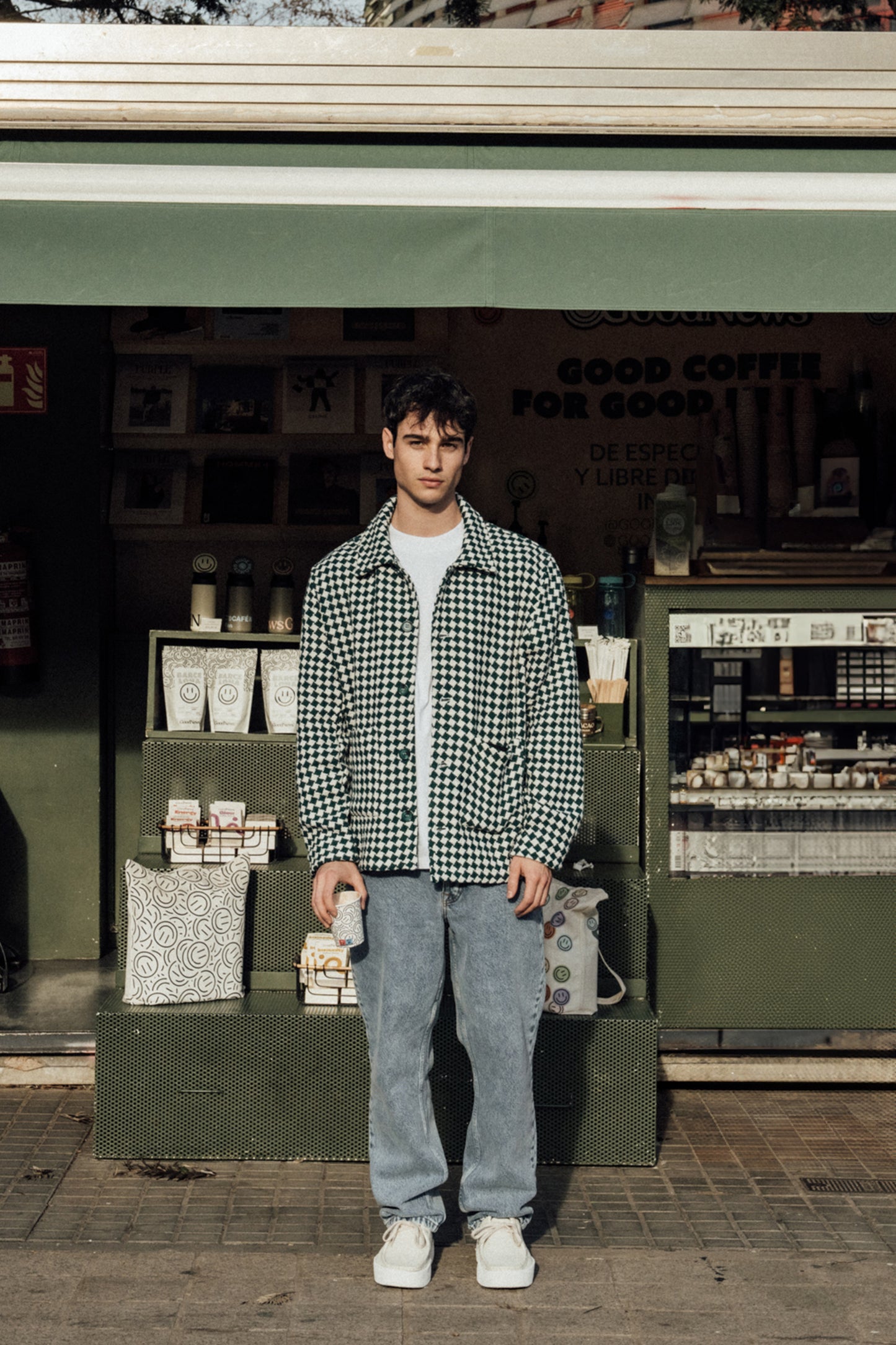 CHECKERED WOVEN OVERSHIRT - BOTTLE GREEN