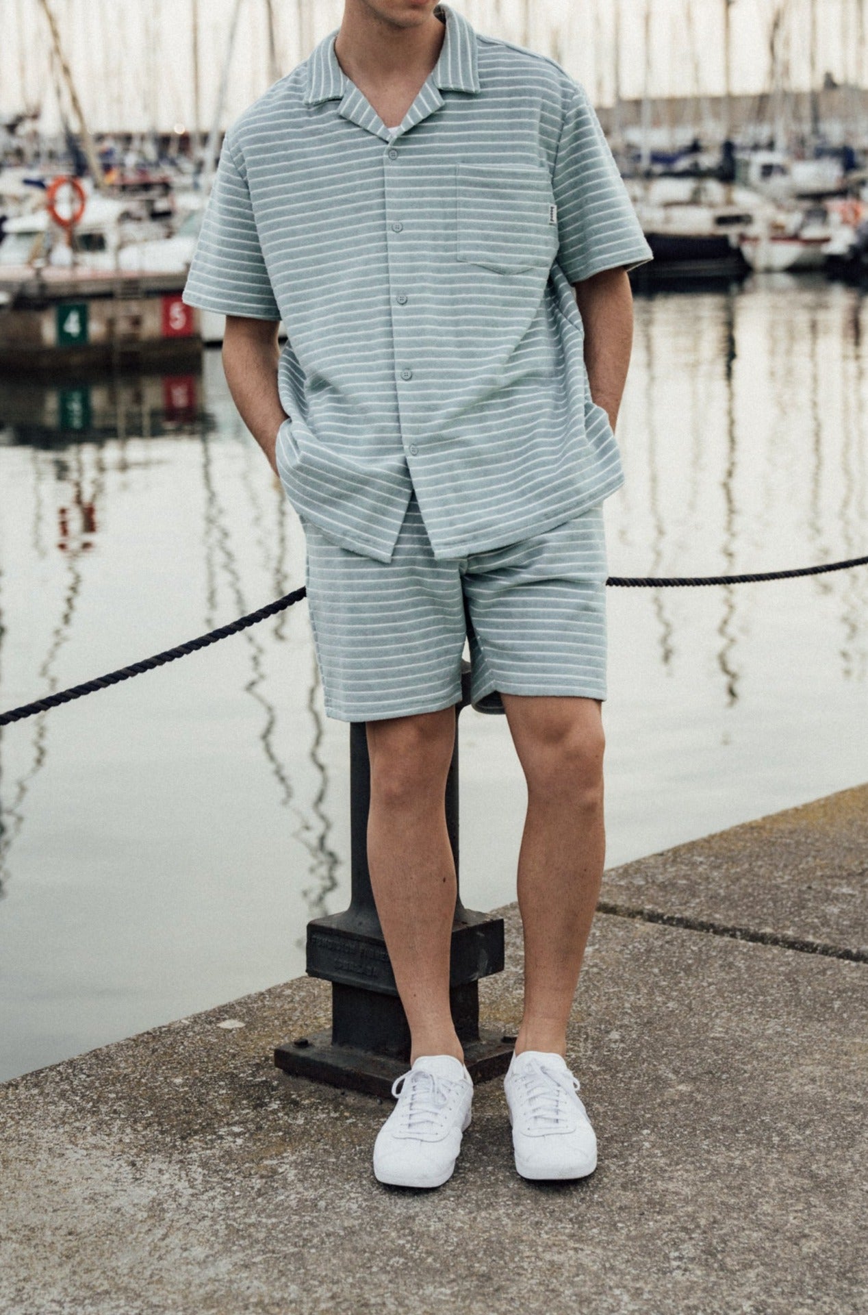 STRIPE TERRY TOWEL COTTON SHORTS - LIGHT BLUE