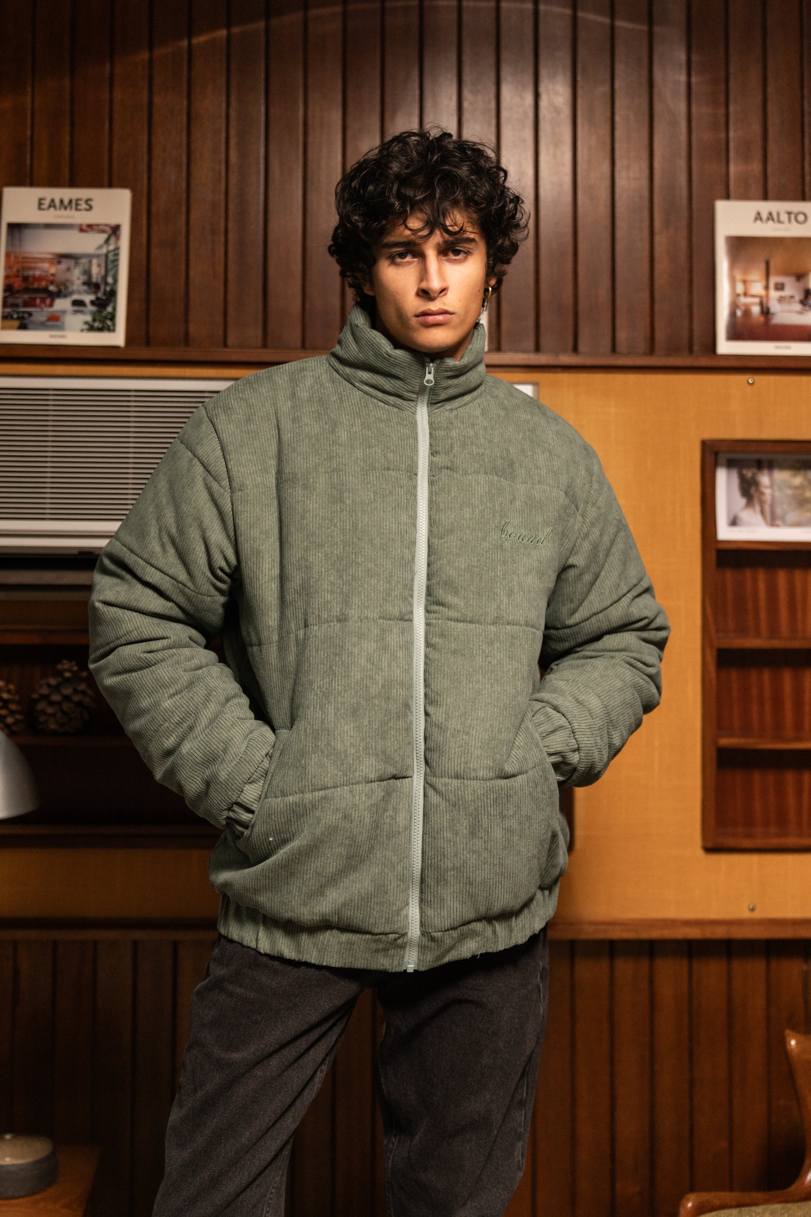 DARK SAGE CORD PUFFER COAT – bound