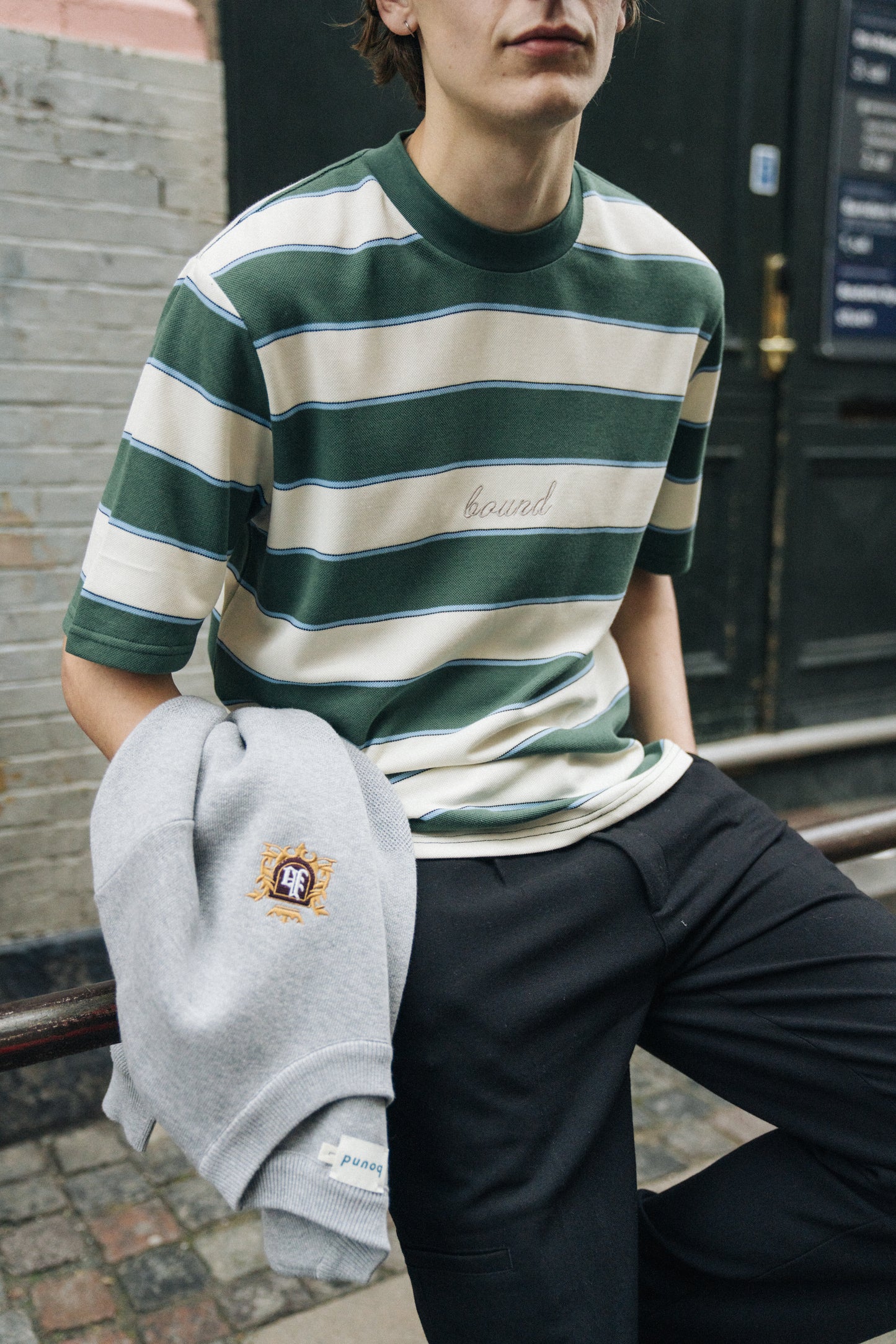 PIQUE STRIPE TEE - RETRO GREEN / BLUE / WHITE