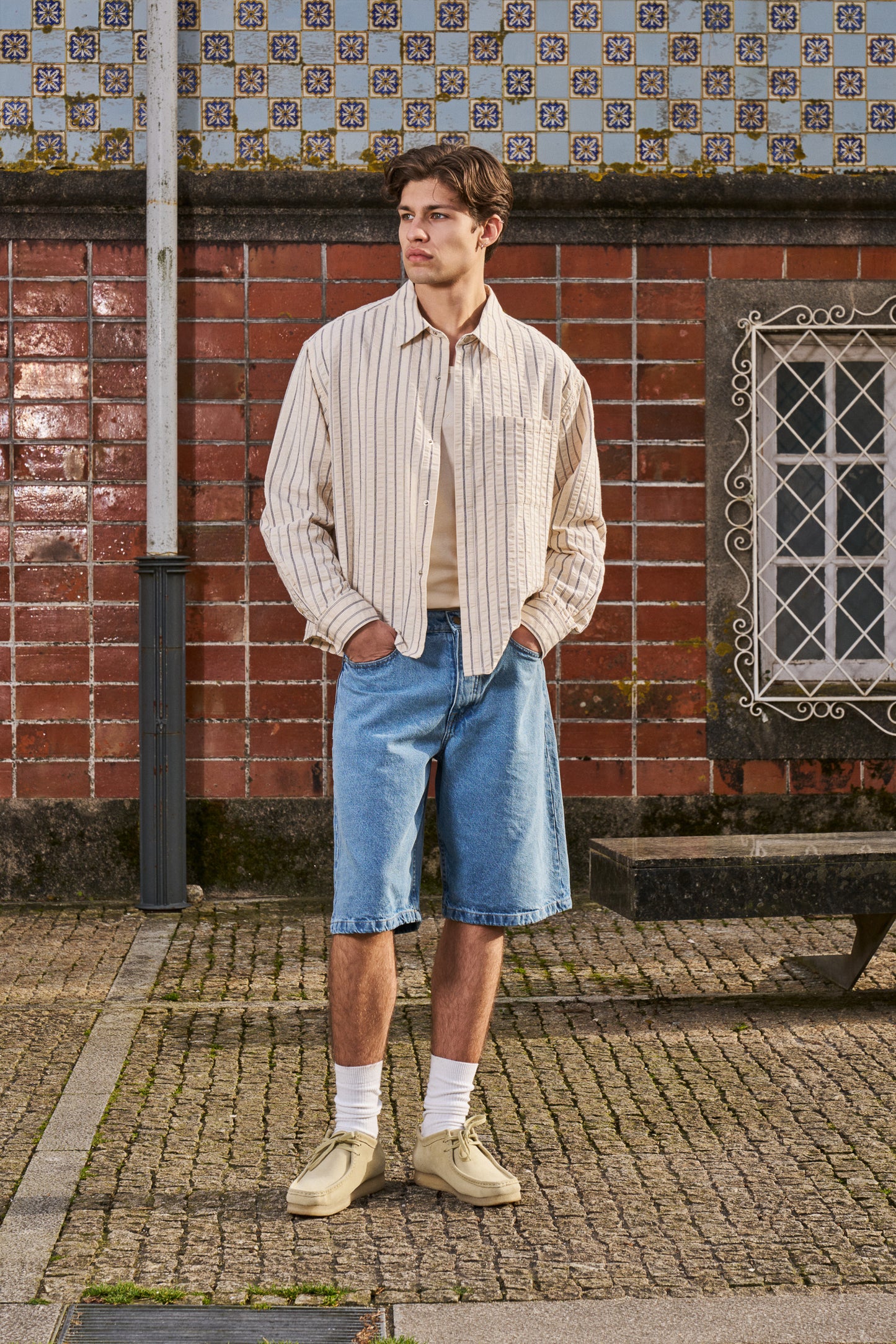PORTO HERRINGBONE STRIPE SHIRT - CREAM