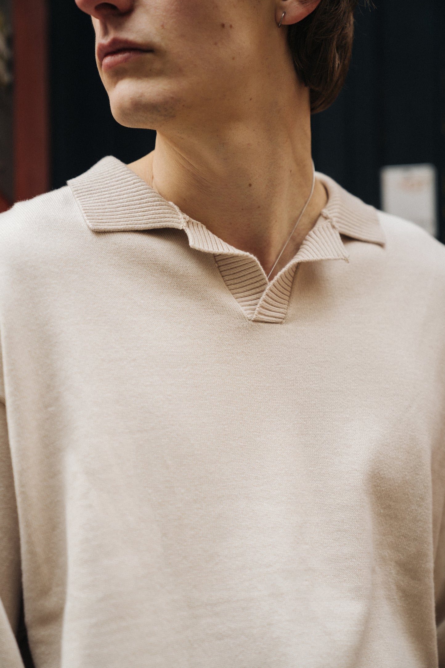 TROPEZ KNIT POLO SWEATER - STONE