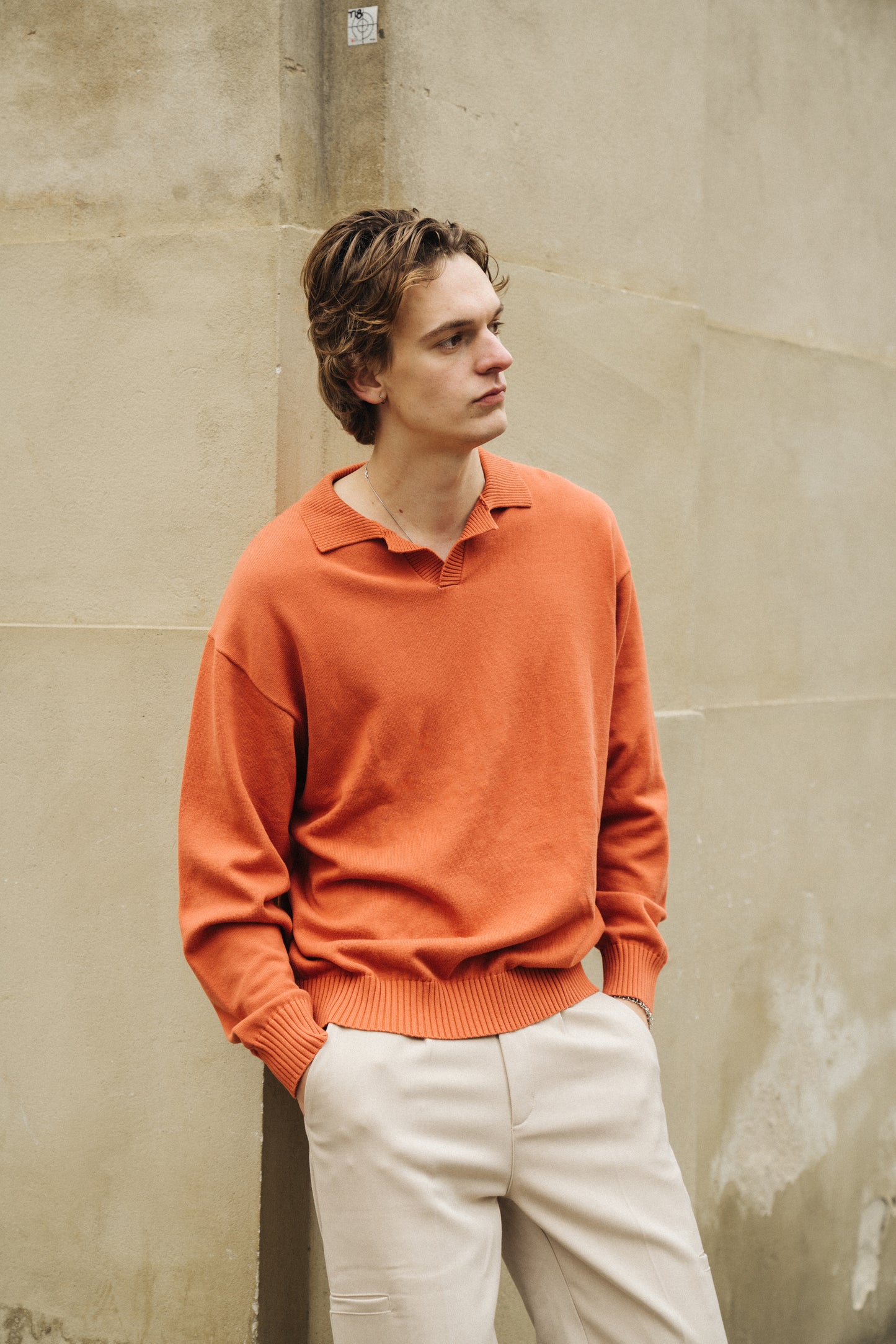 TROPEZ KNIT POLO SWEATER - ORANGE