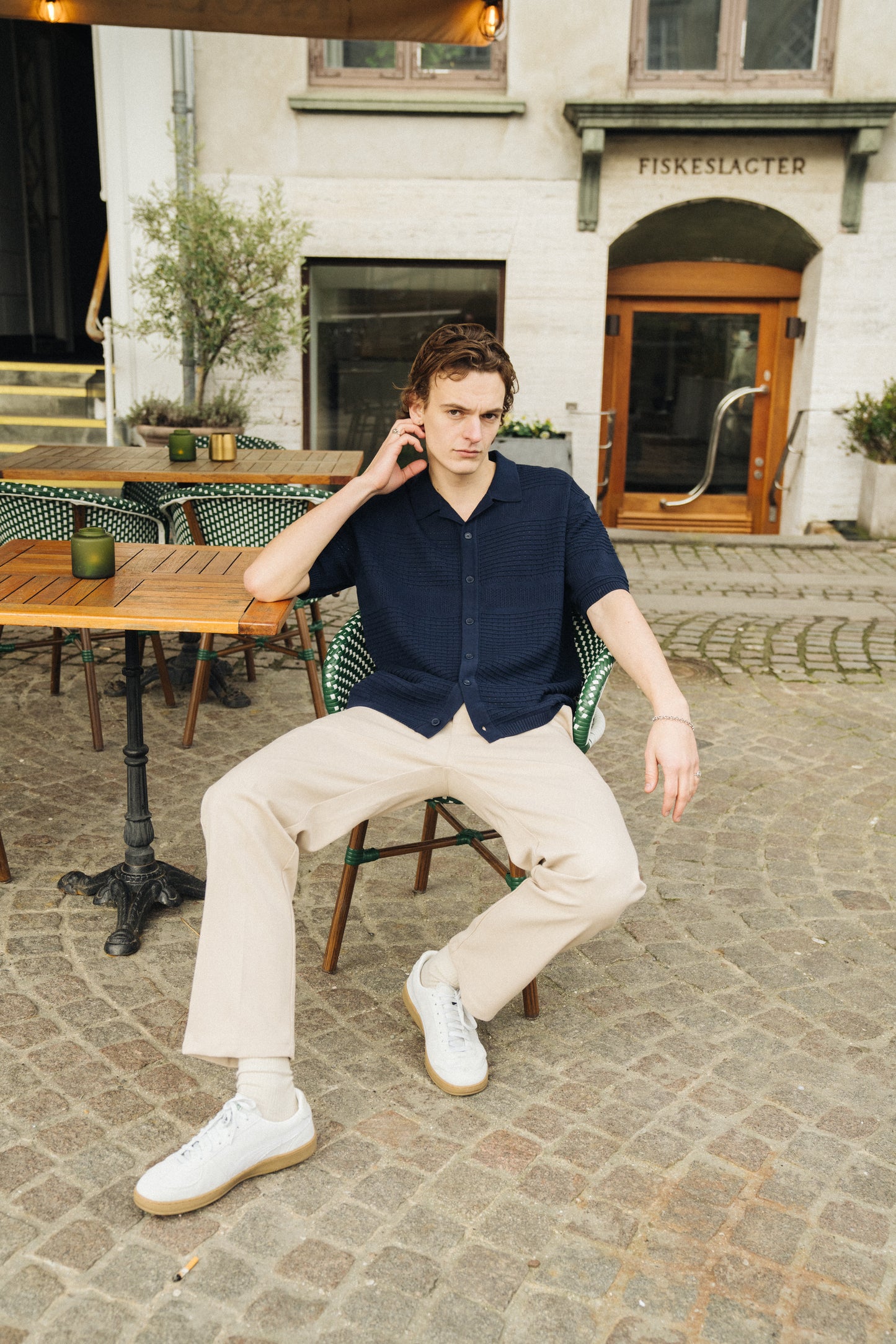 RUPERT CROCHET KNIT POLO - NAVY