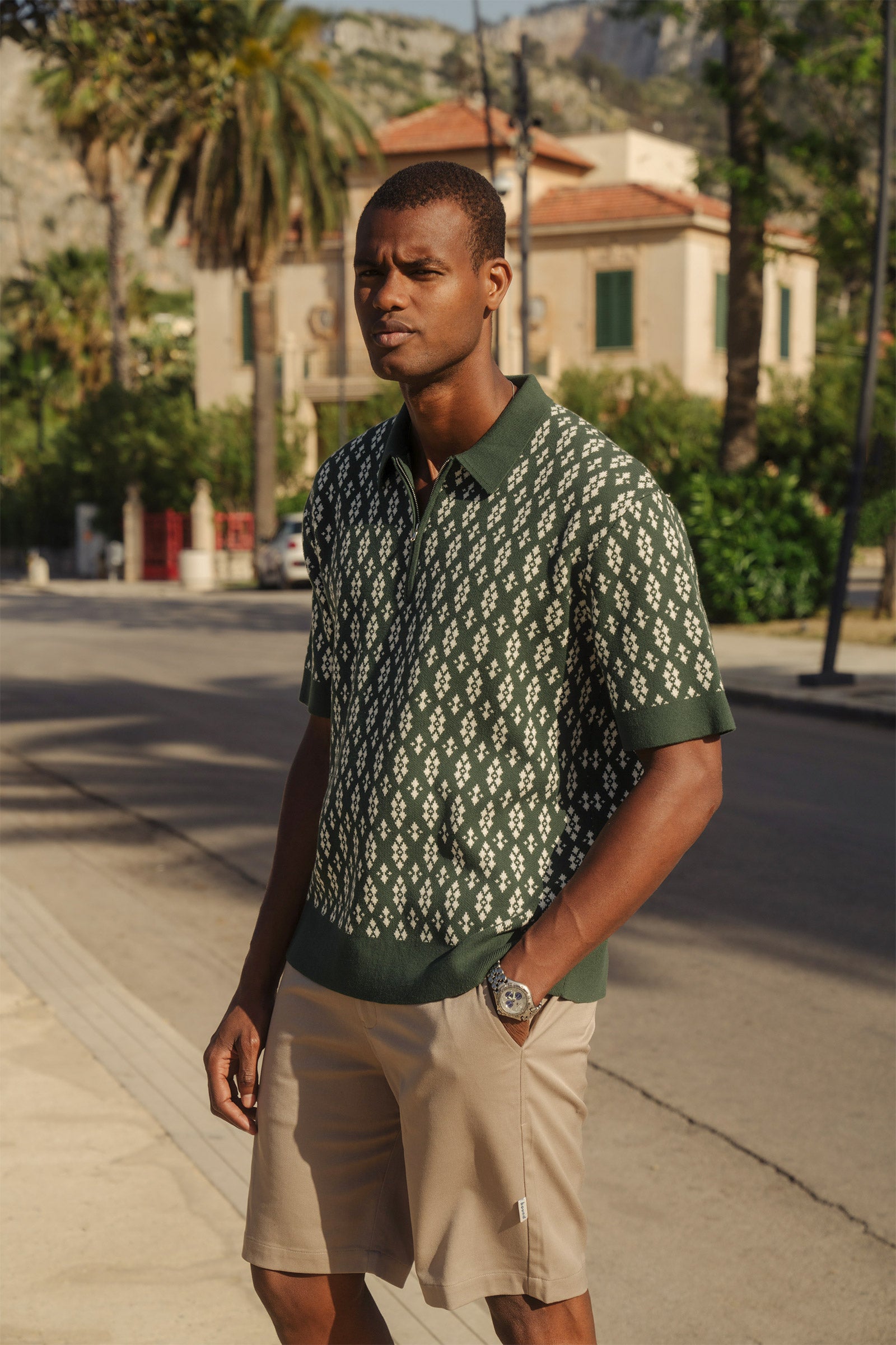 THEODORE 1/4 ZIP HEAVY KNIT POLO - GREEN – bound